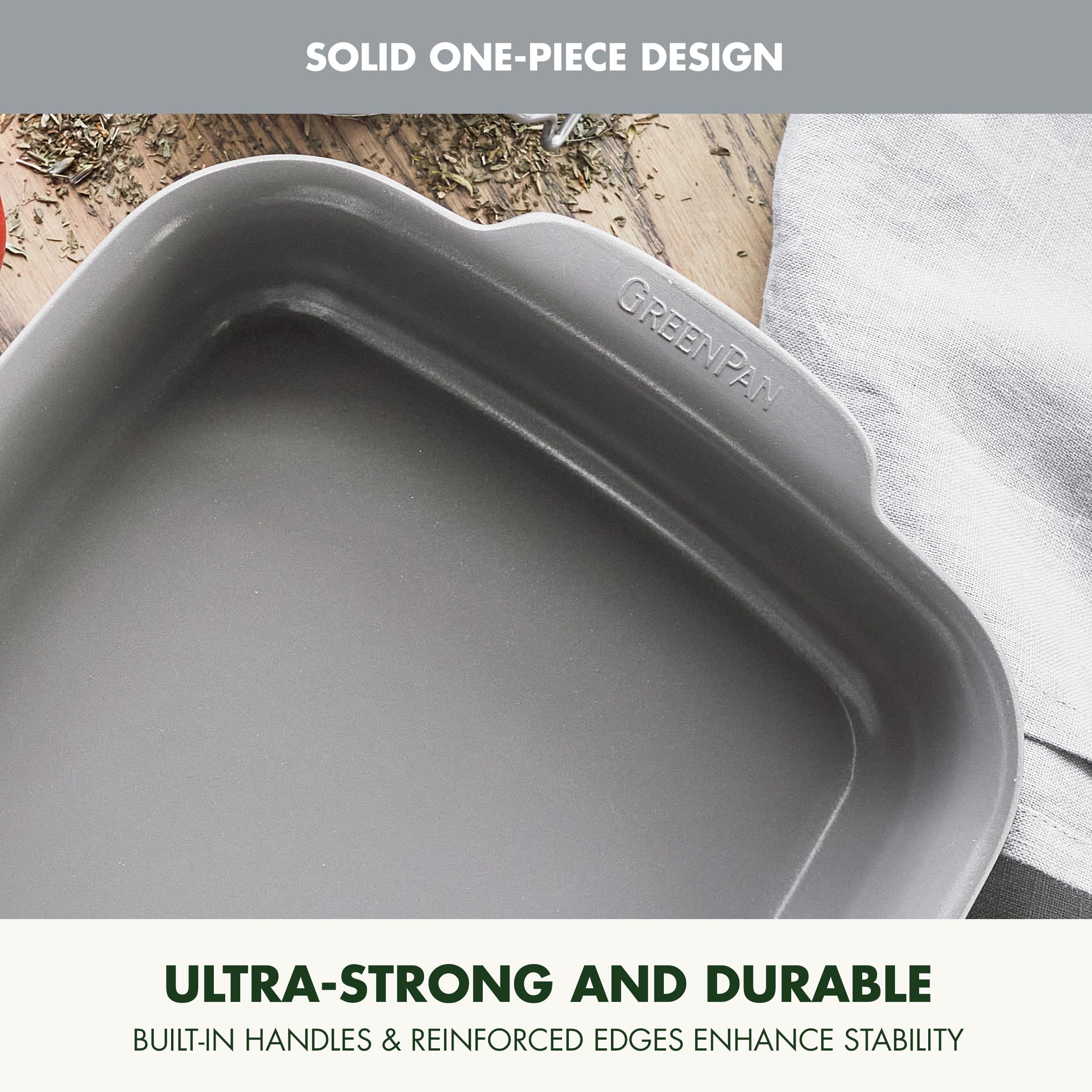 GreenPan Premiere Ovenware 8" Square Cake Baking Pan – Ceramic Nonstick Cast Aluminum, Gray