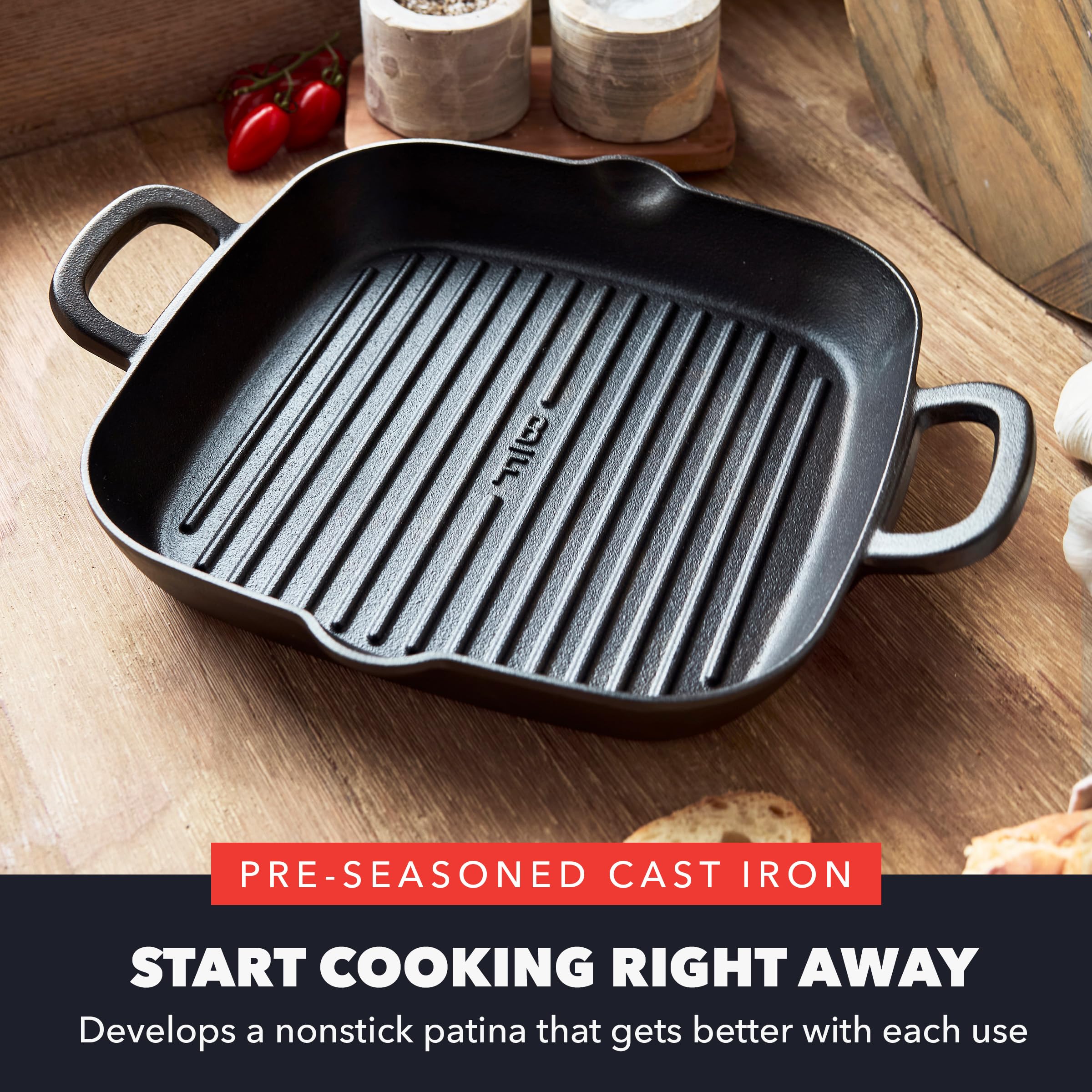 GreenPan x Bobby Flay Cast Iron 11-Inch Square Grill Pan