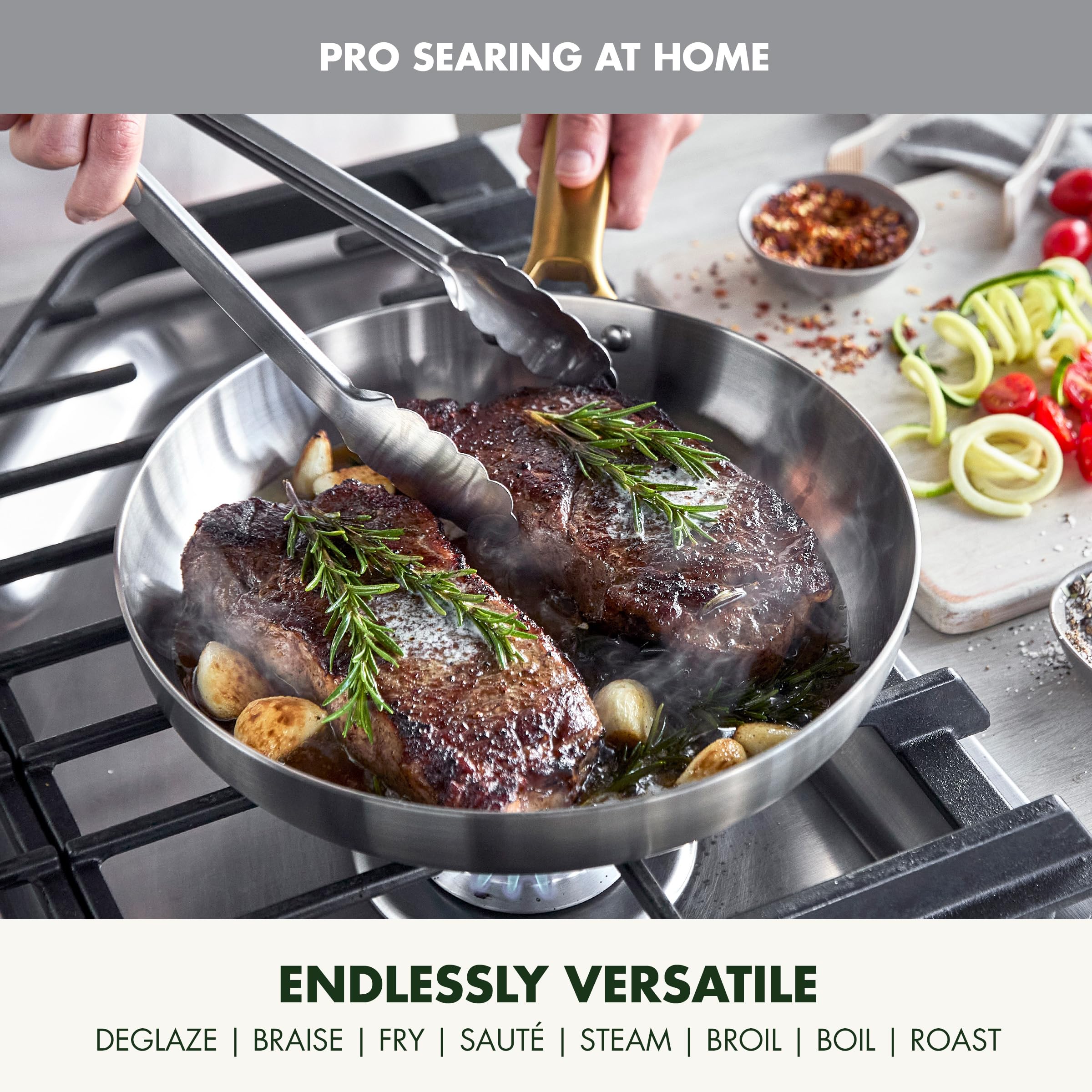 GreenPan Reserve Stainless Tri-Ply 8" Frying Pan with Gold Handle
