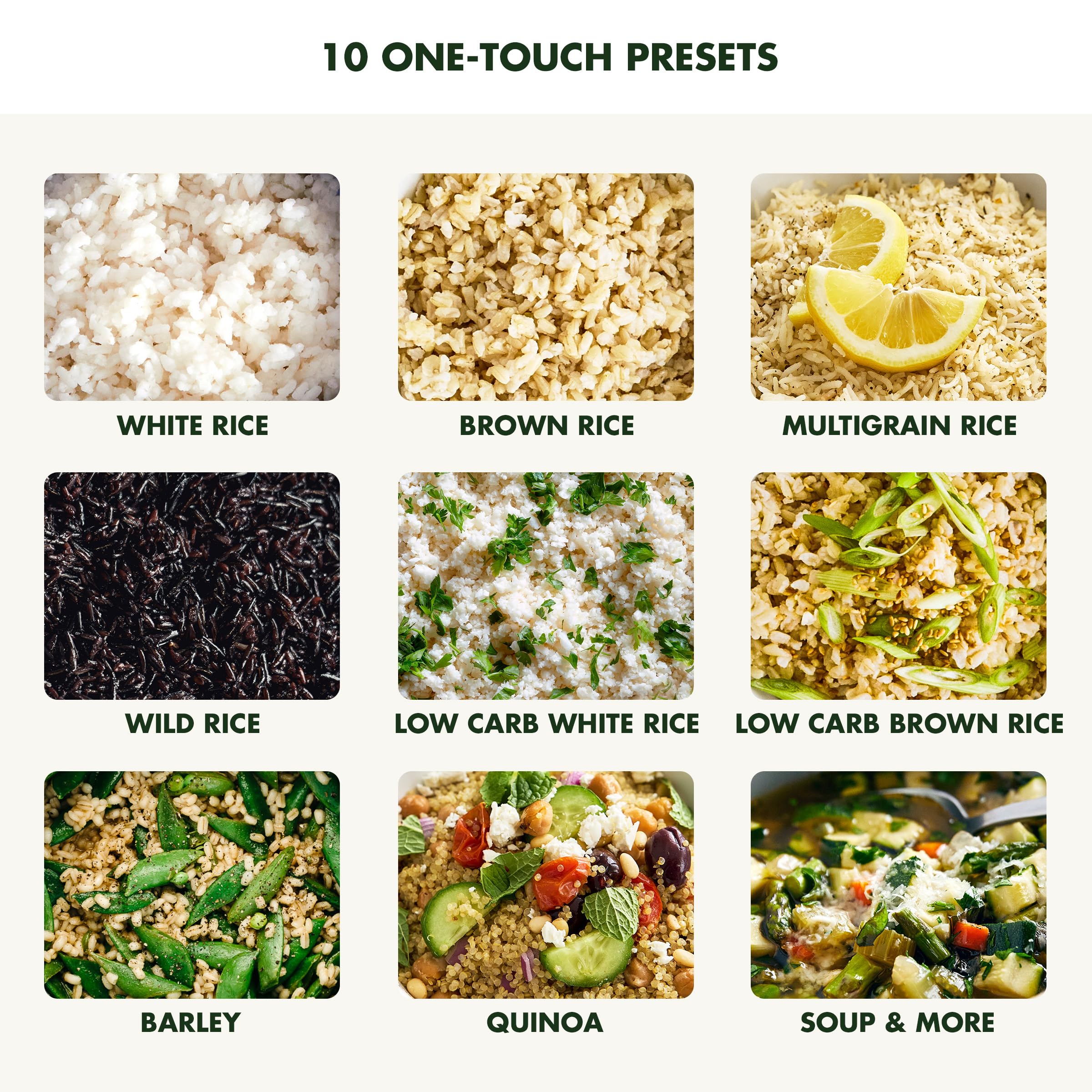 GreenPan Rice Cooker, 8 Cups Cooked (4 Uncooked) with Low-Carb & Soup Mode, Cream