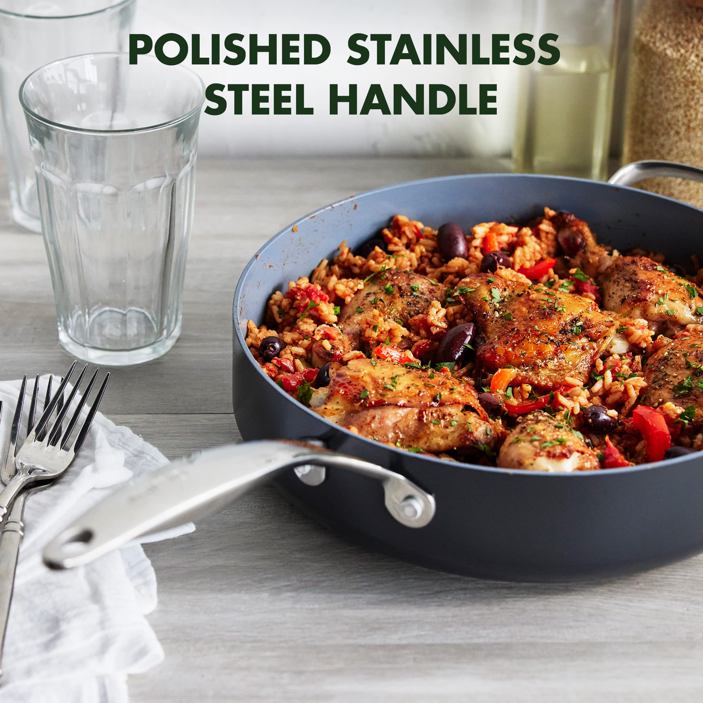 GreenPan Valencia Pro Hard Anodized Ceramic Nonstick 4.5-Quart Sauté Pan with Lid, PFAS-Free, Induction Ready, Gray