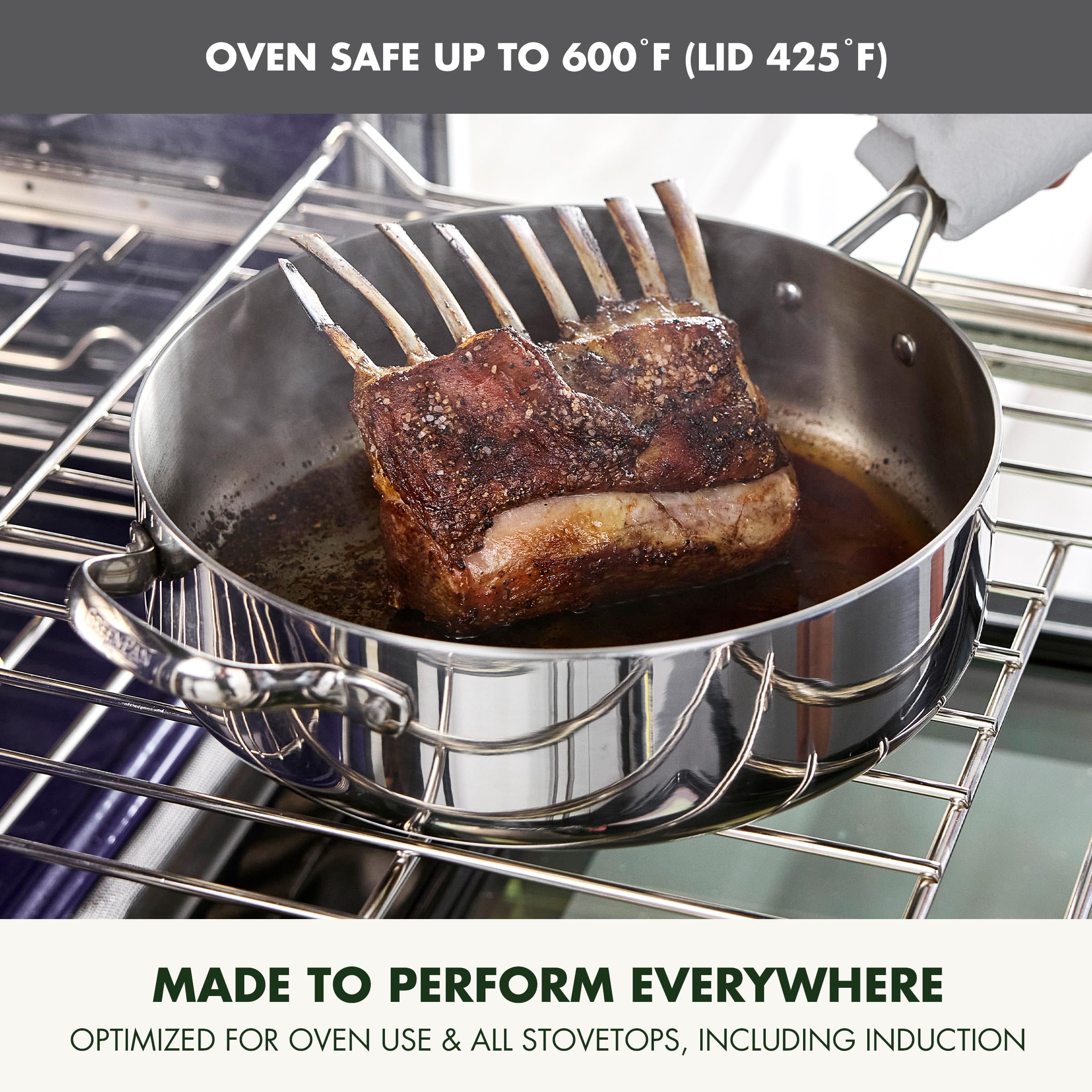 GreenPan Valencia Pro Tri-Ply Stainless Steel 5QT Sauté Pan with Lid