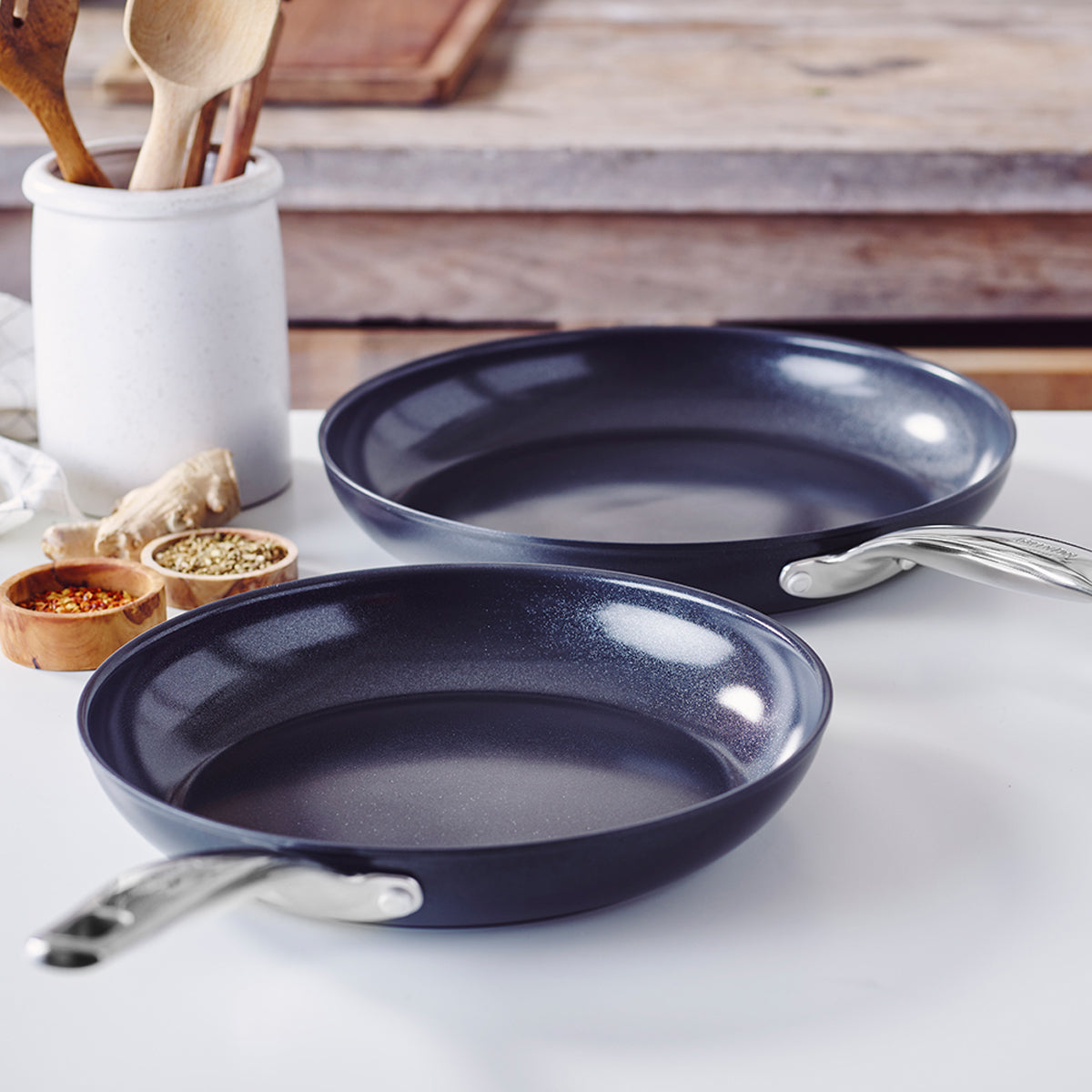 GreenPan Chatham Black Ceramic Nonstick Frypan Set, 10-inch and 12-inch