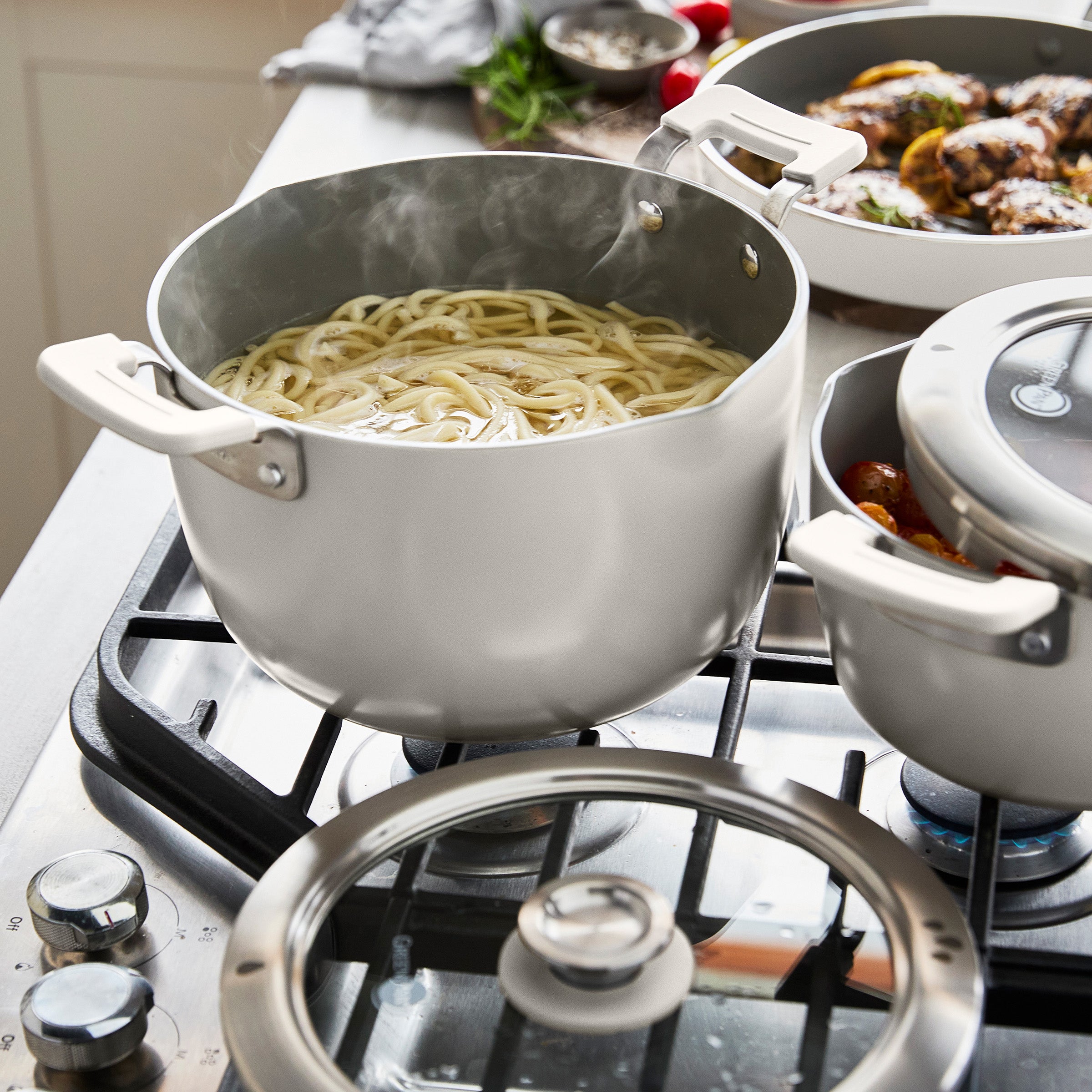 GreenPan Space Saving Stack Ceramic Nonstick 11-Piece Cookware Set — Cream