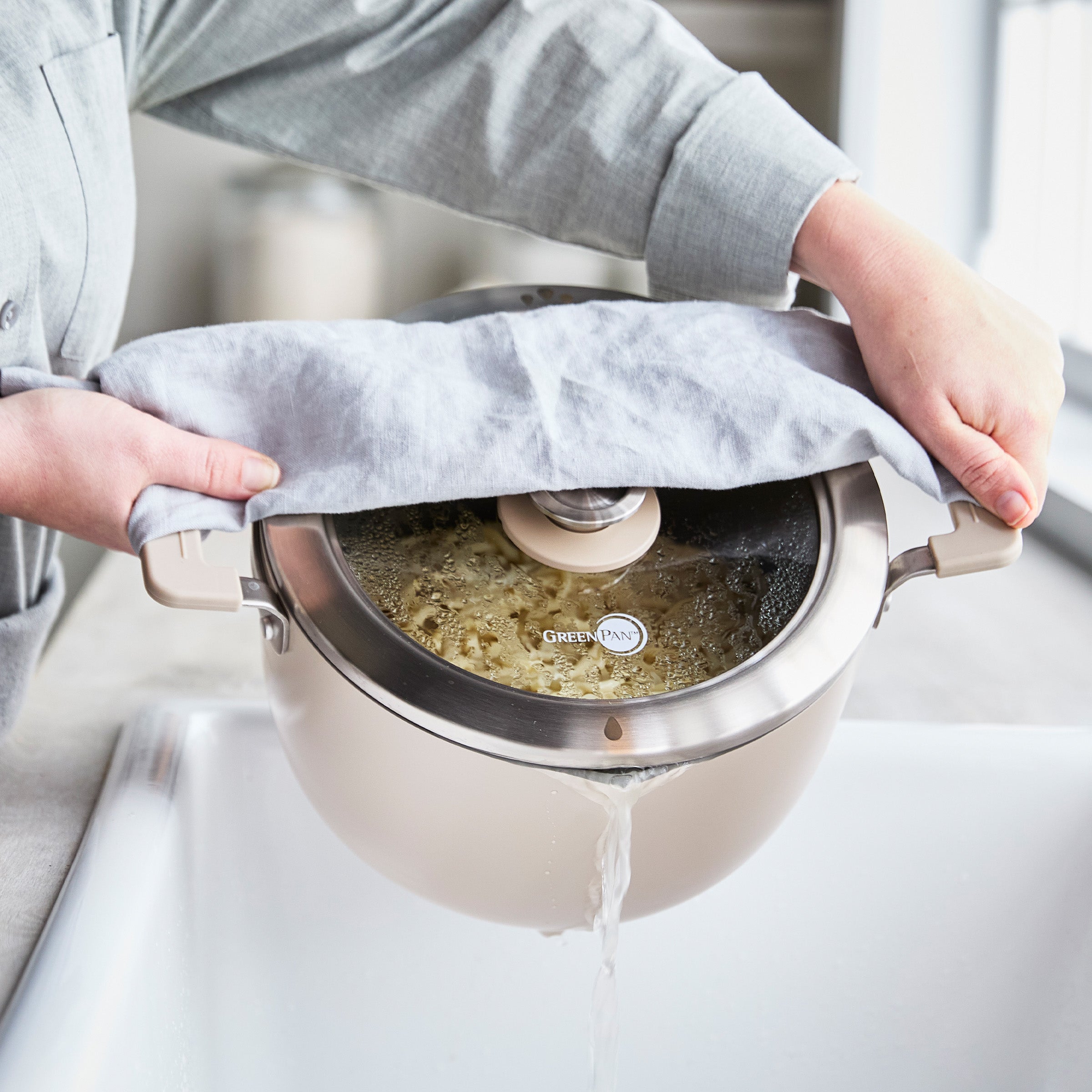 GreenPan Space Saving Stack Ceramic Nonstick 11-Piece Cookware Set | Taupe