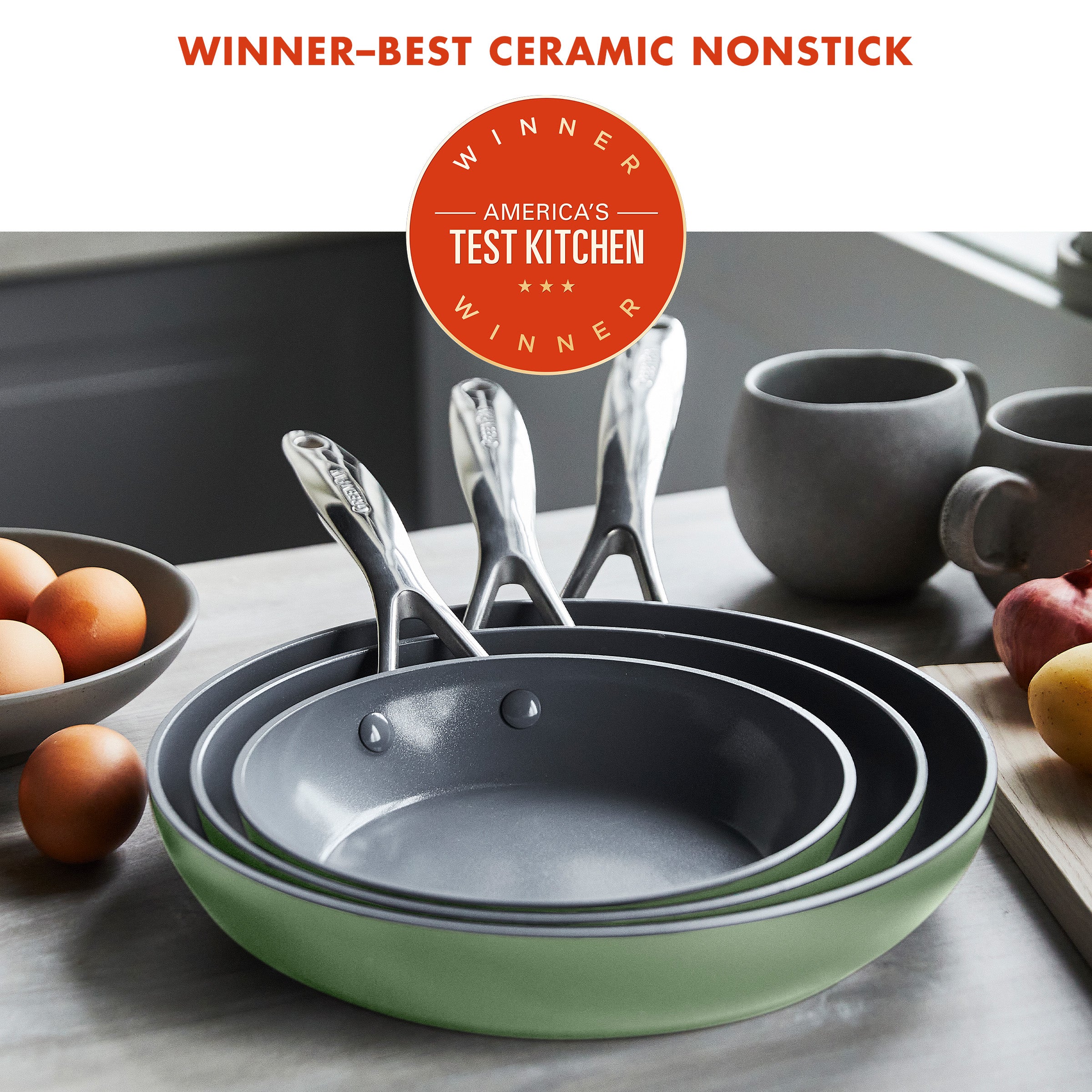 Valencia Pro Ceramic Nonstick Frypan Set (8", 9.5", 11") – Sage