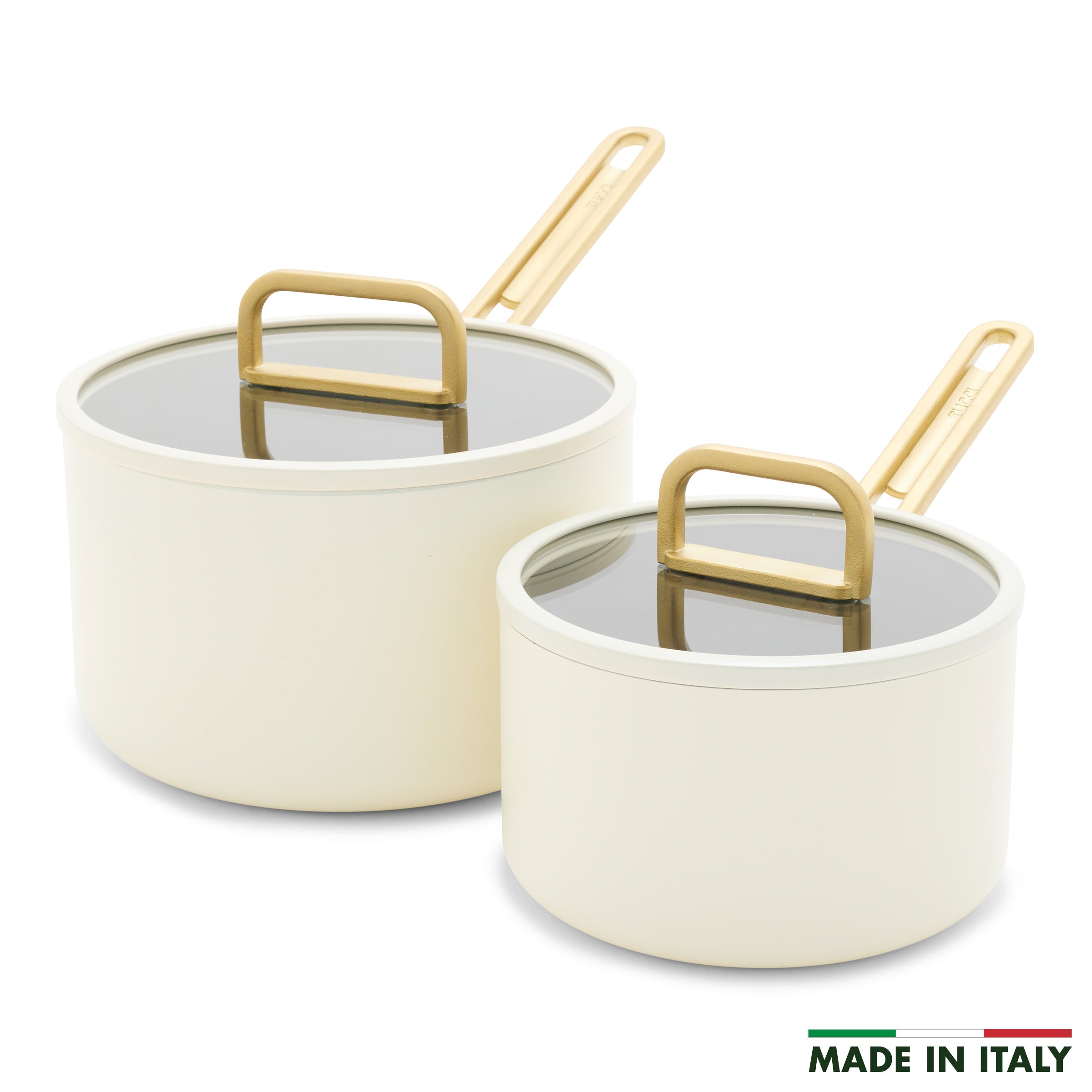 Stanley Tucci™ Ceramic Nonstick 4-Piece Saucepan Set – Carrara White