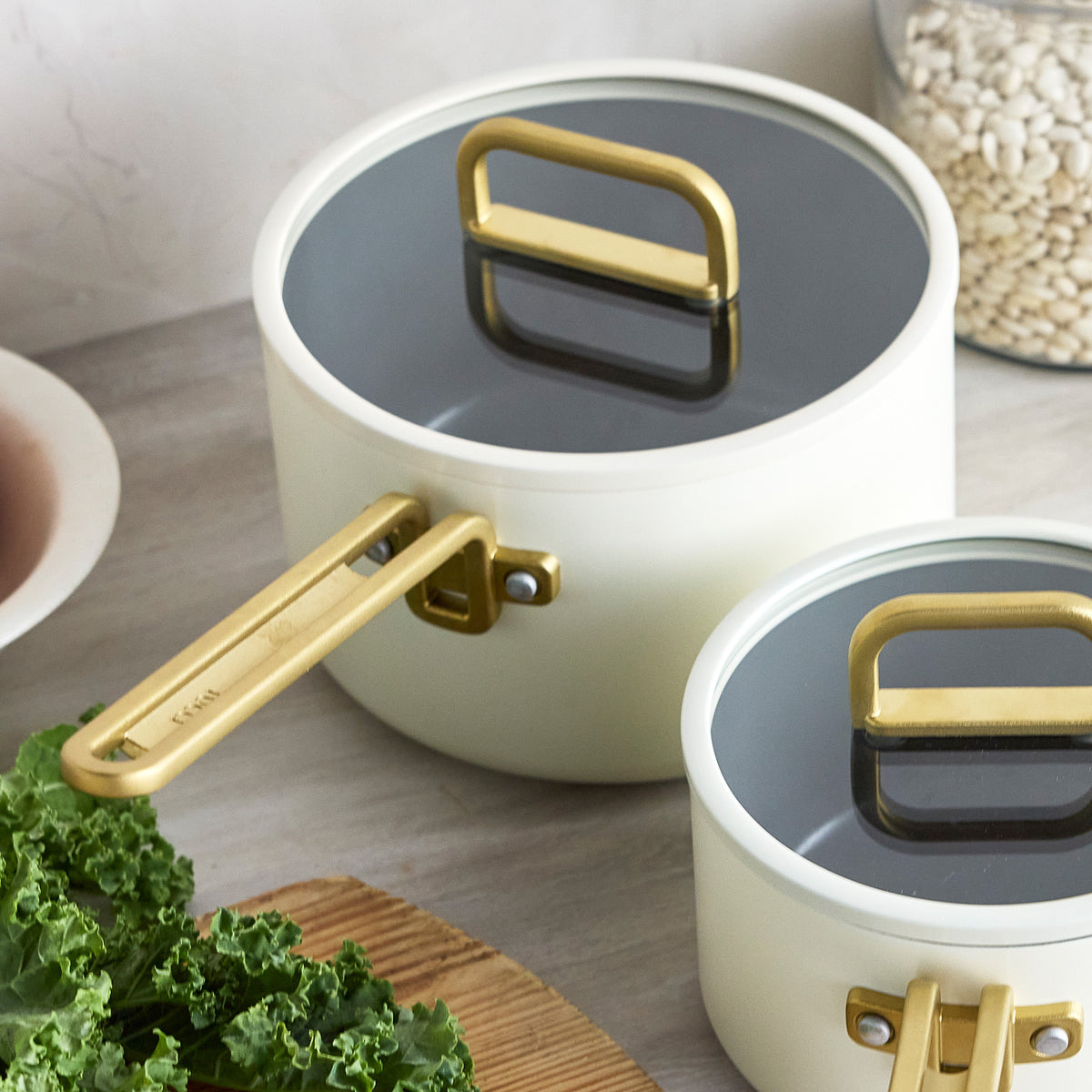 Stanley Tucci™ Ceramic Nonstick 4-Piece Saucepan Set – Carrara White