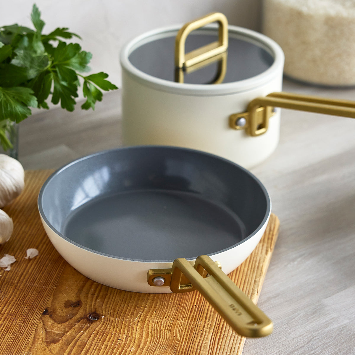 GreenPan Stanley Tucci™ Ceramic Nonstick 6-Piece Cookware Set, 8" & 10" Frypans, 2.5-qt & 3-qt Saucepans, 4-qt Sauté Pan, Carrara White