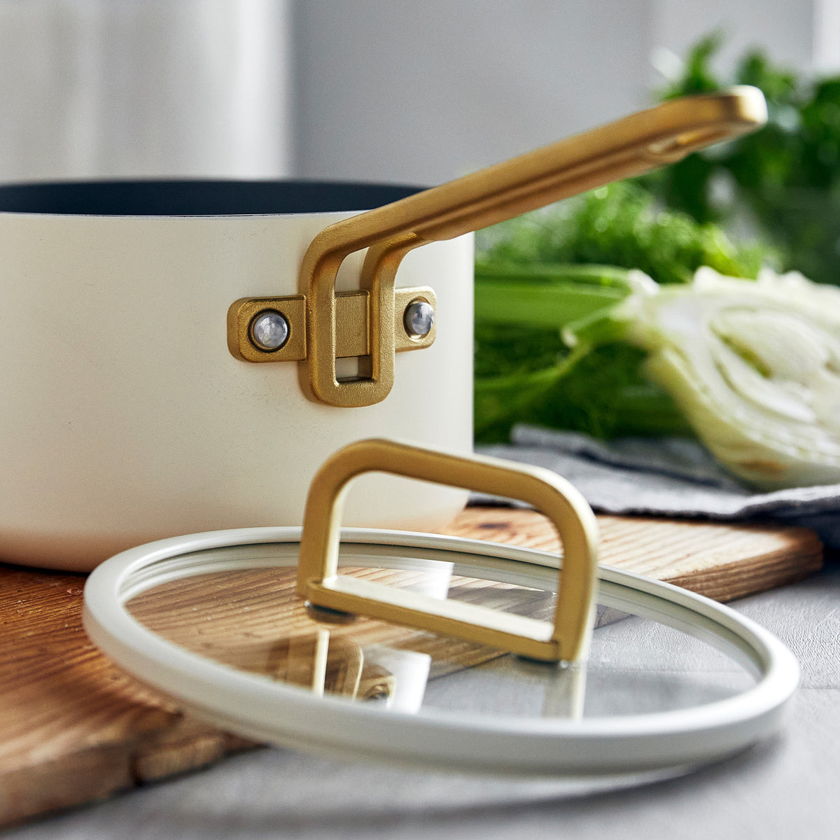 GreenPan Stanley Tucci™ Ceramic Nonstick 6-Piece Cookware Set, 8" & 10" Frypans, 2.5-qt & 3-qt Saucepans, 4-qt Sauté Pan, Carrara White