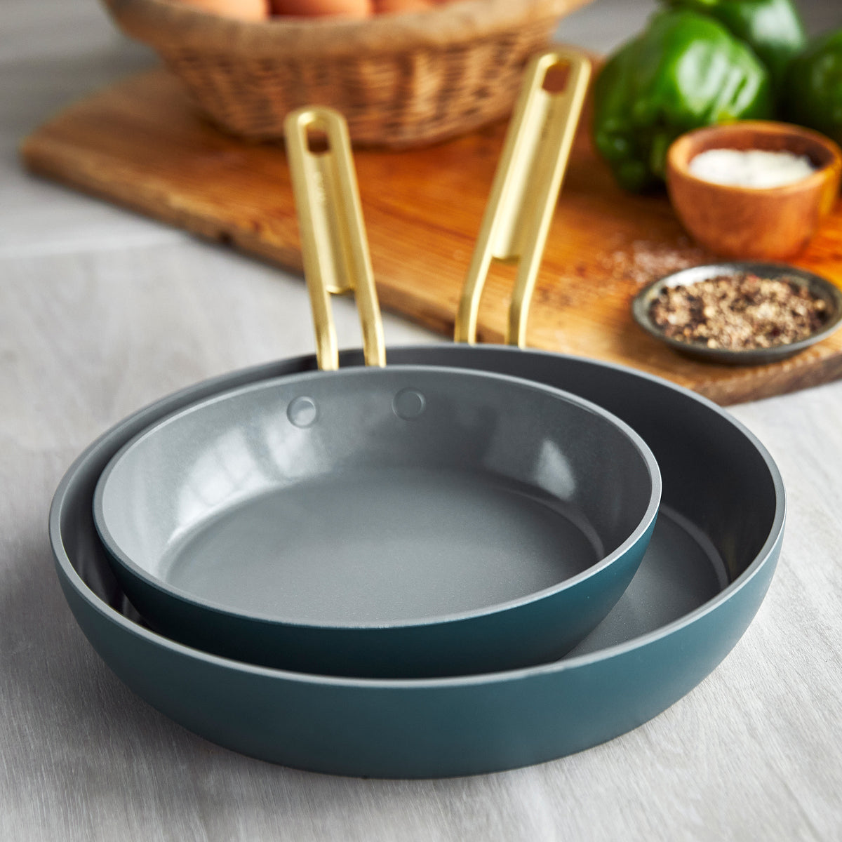 GreenPan Stanley Tucci™ Ceramic Nonstick 4-Piece Chef Set, 10" Frypan, 2.5-Qt Saucepan, 4-Qt Sauté Pan, Venetian Teal