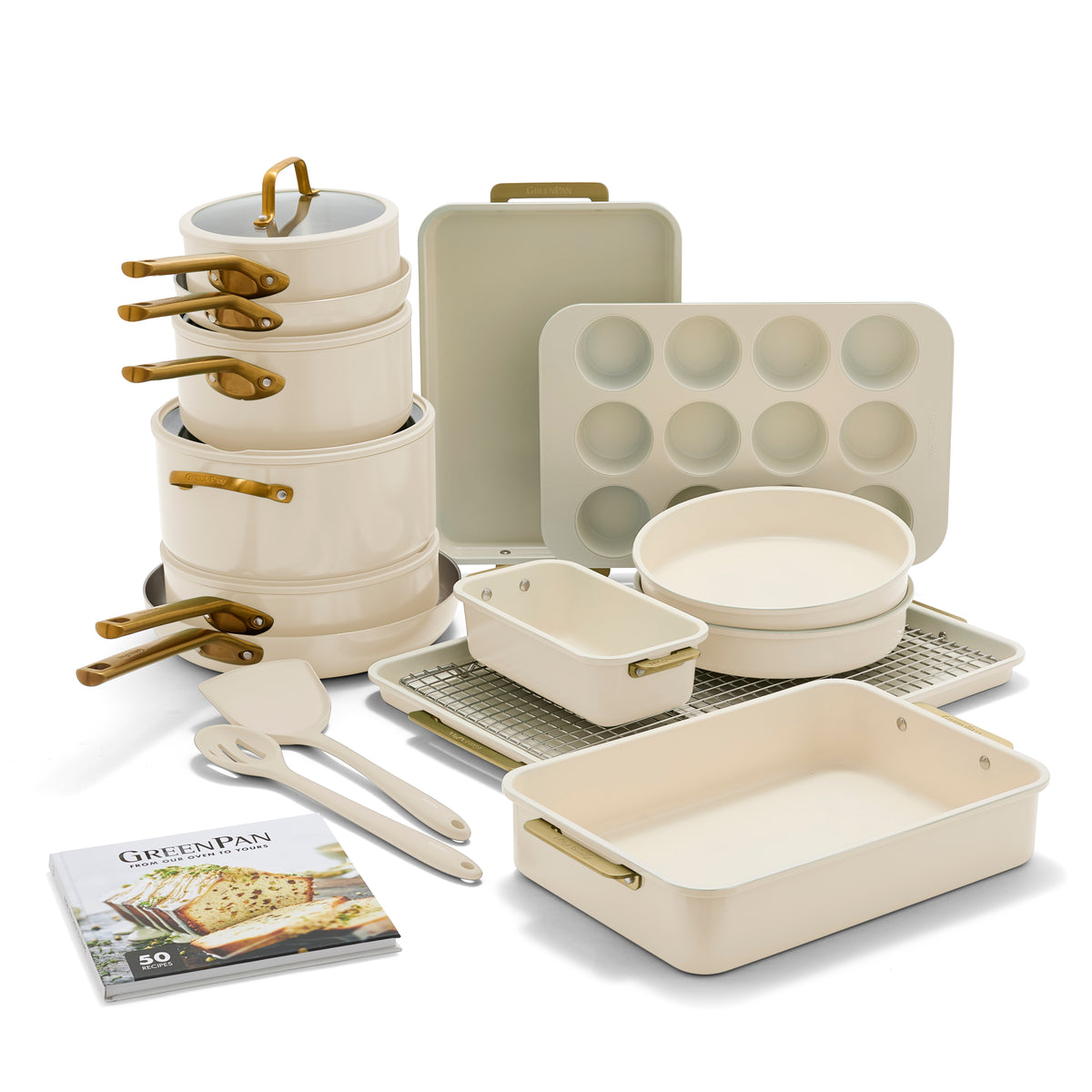 GreenPan Reserve Pro 20-Piece Cookware & Bakeware Set | Cream