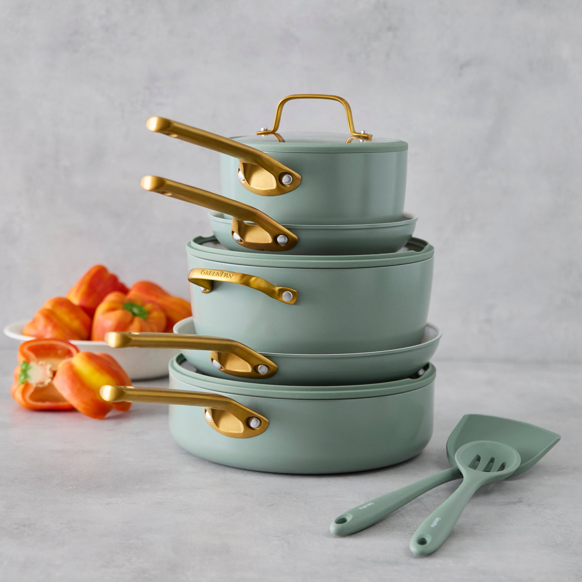 GreenPan Reserve Pro Ceramic Nonstick 11-Piece Cookware Set | Moss