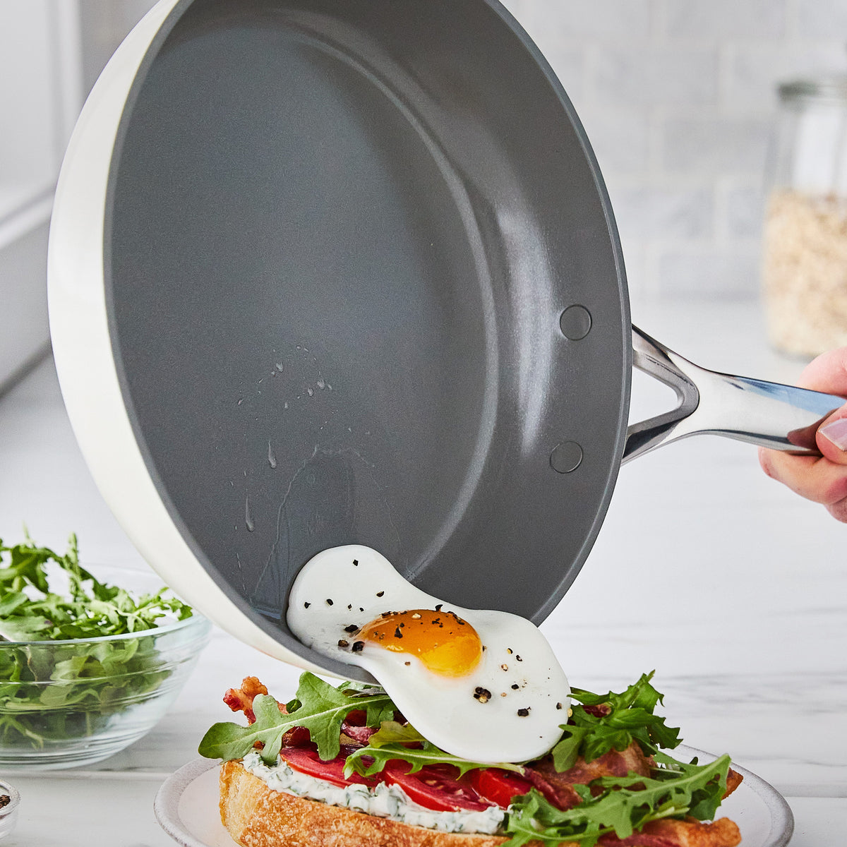 GreenPan GP5 Colors Ceramic Nonstick 11-Piece Cookware Set with Mirror Handles - Cloud Cream