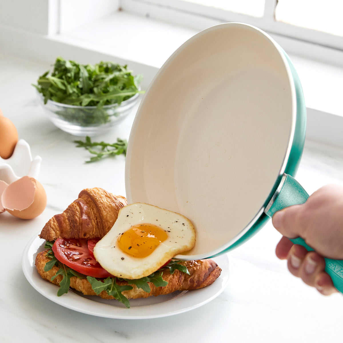 GreenPan Rio Ceramic Nonstick 8" Frypan with Silicone Spatula, Turquoise