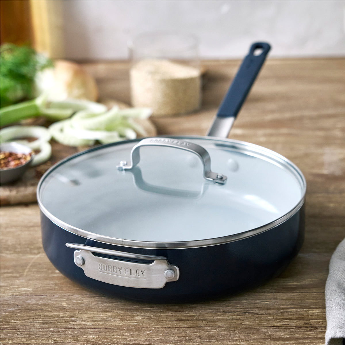 Bobby Flay by GreenPan Professional Ceramic Nonstick 4.5-Quart Sauté Pan with Lid, Oxford Blue