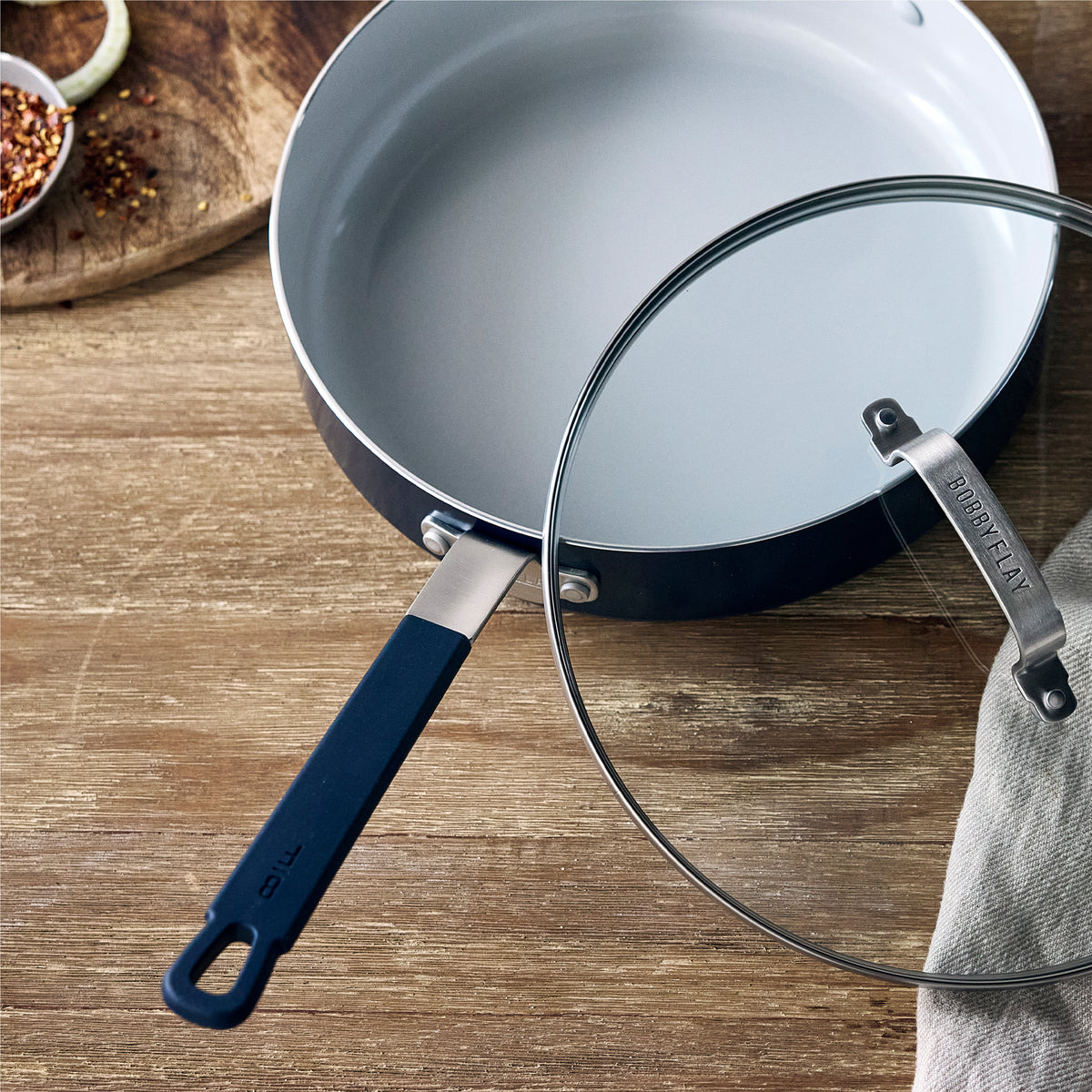 Bobby Flay by GreenPan Professional Ceramic Nonstick 4.5-Quart Sauté Pan with Lid, Oxford Blue