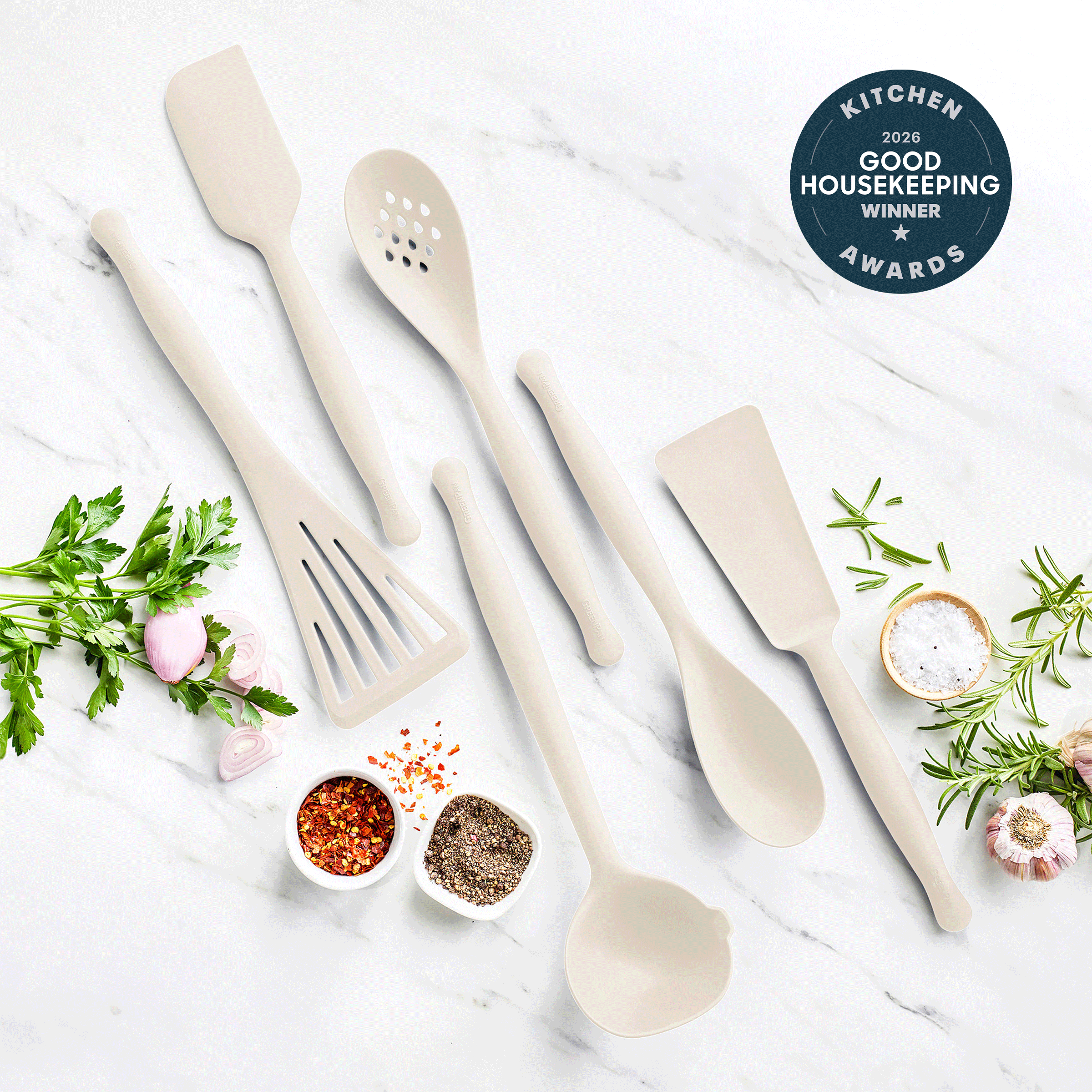 GreenPan Premiere Silicone 6-Piece Utensil Set | Bisque