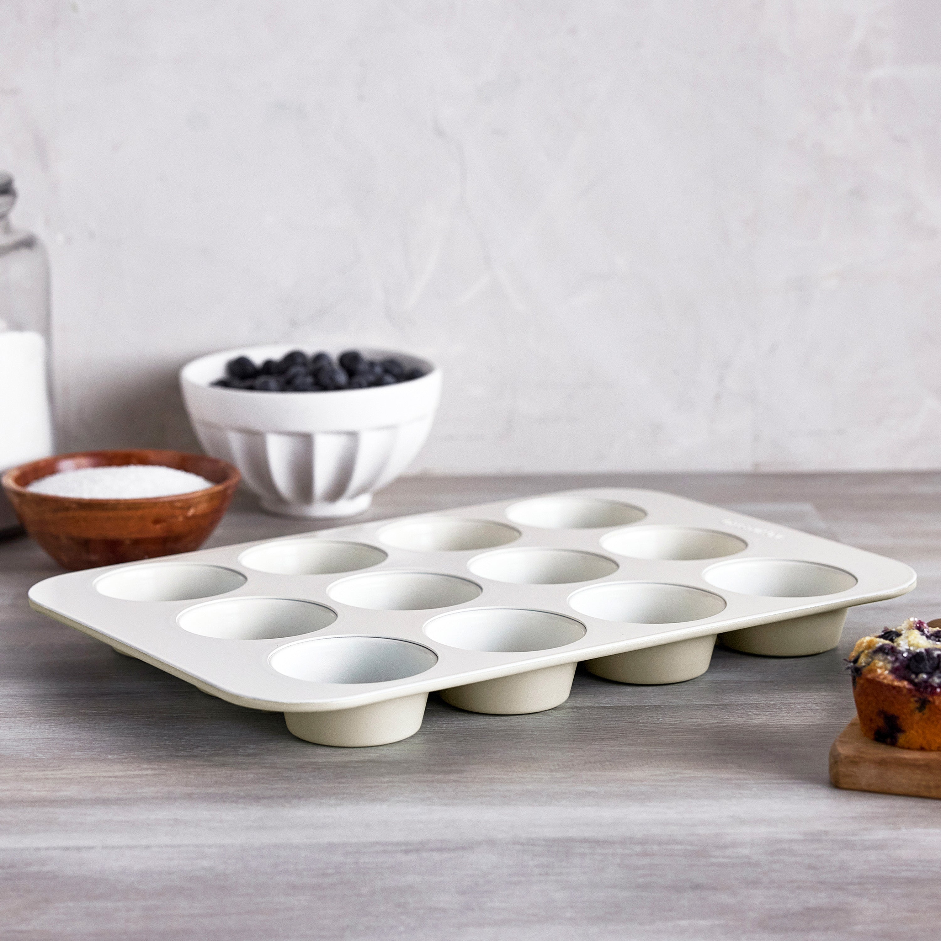 GreenPan Reserve Bakeware 12-Cup Muffin Pan, Cream