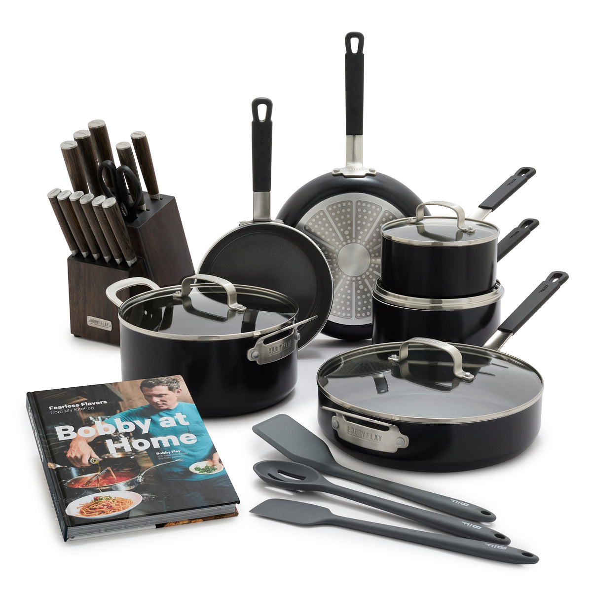 Bobby Flay by GreenPan Ultimate Cookware Set with Bobby at Home Cookbook – Black