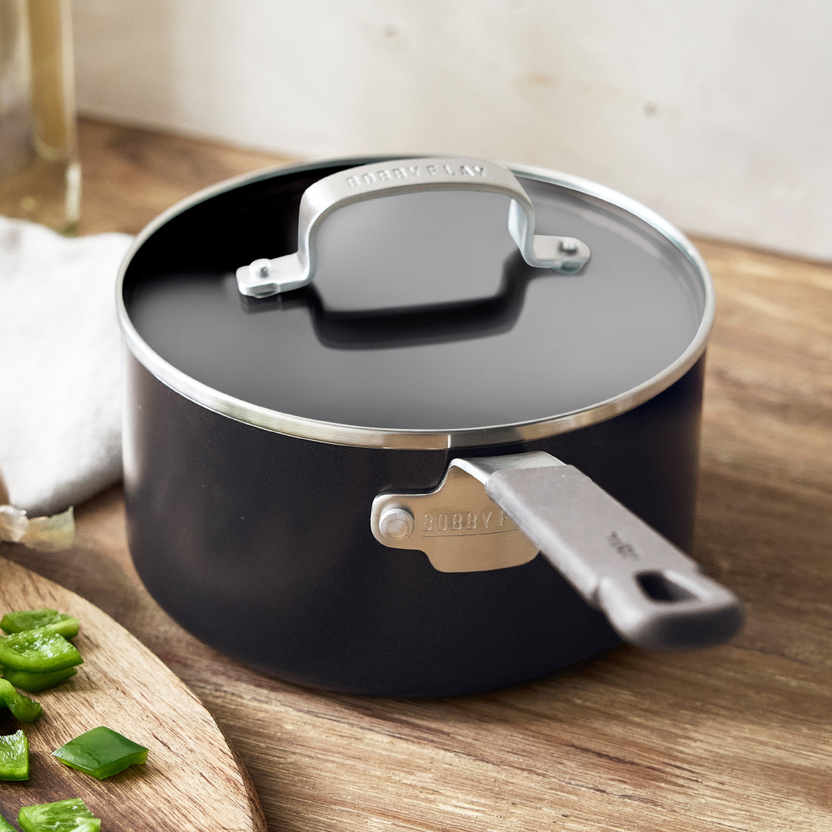 GreenPan Bobby Flay Kitchen Essentials Ceramic Nonstick Cookware Set, Black