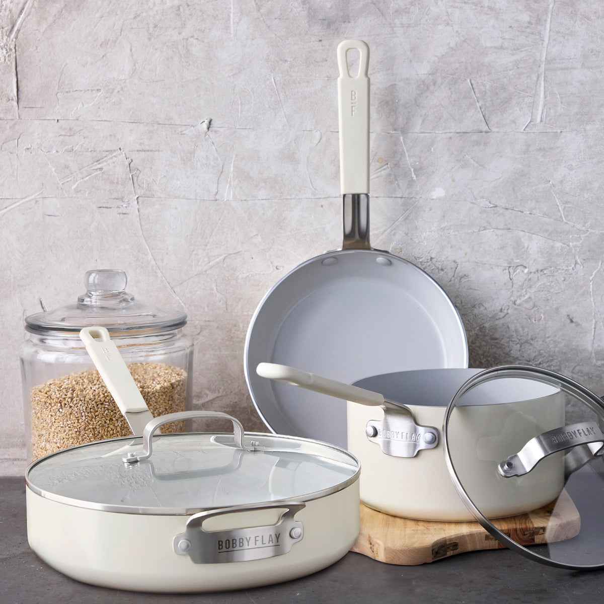 Bobby Flay by GreenPan Kitchen Essentials Ceramic Nonstick Cookware Set - Cream