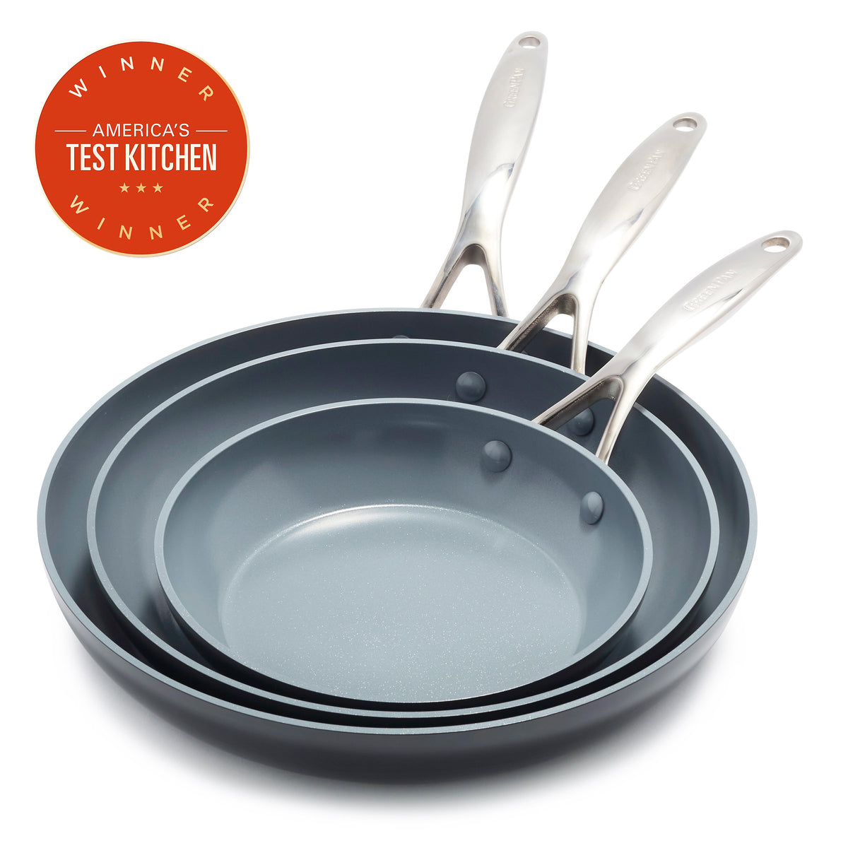 GreenPan Valencia Pro Ceramic Nonstick 8", 9.5", and 11" Frypan Set | Gray
