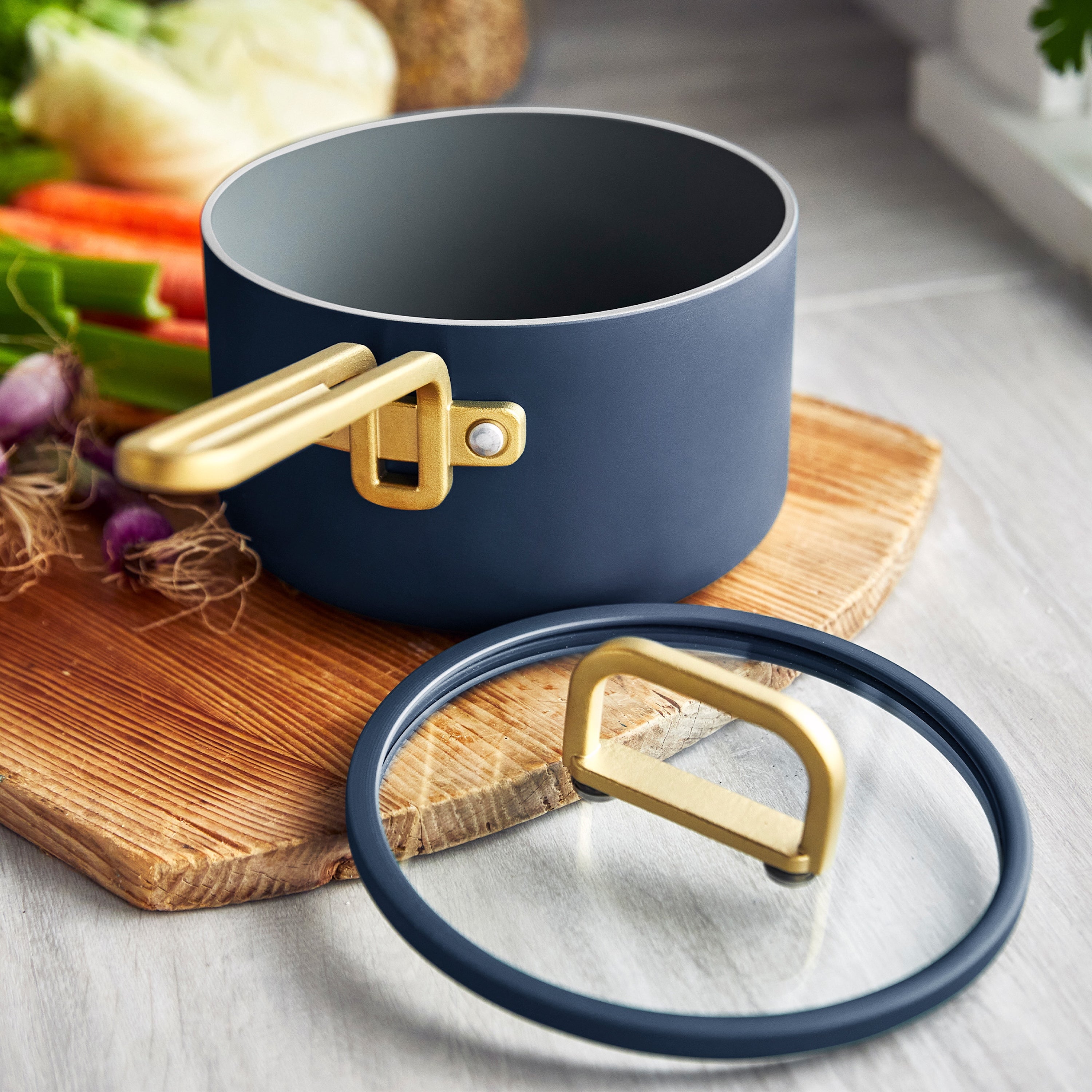 GreenPan Stanley Tucci™ Ceramic Nonstick 4-Piece Saucepan Set – Marino Blue