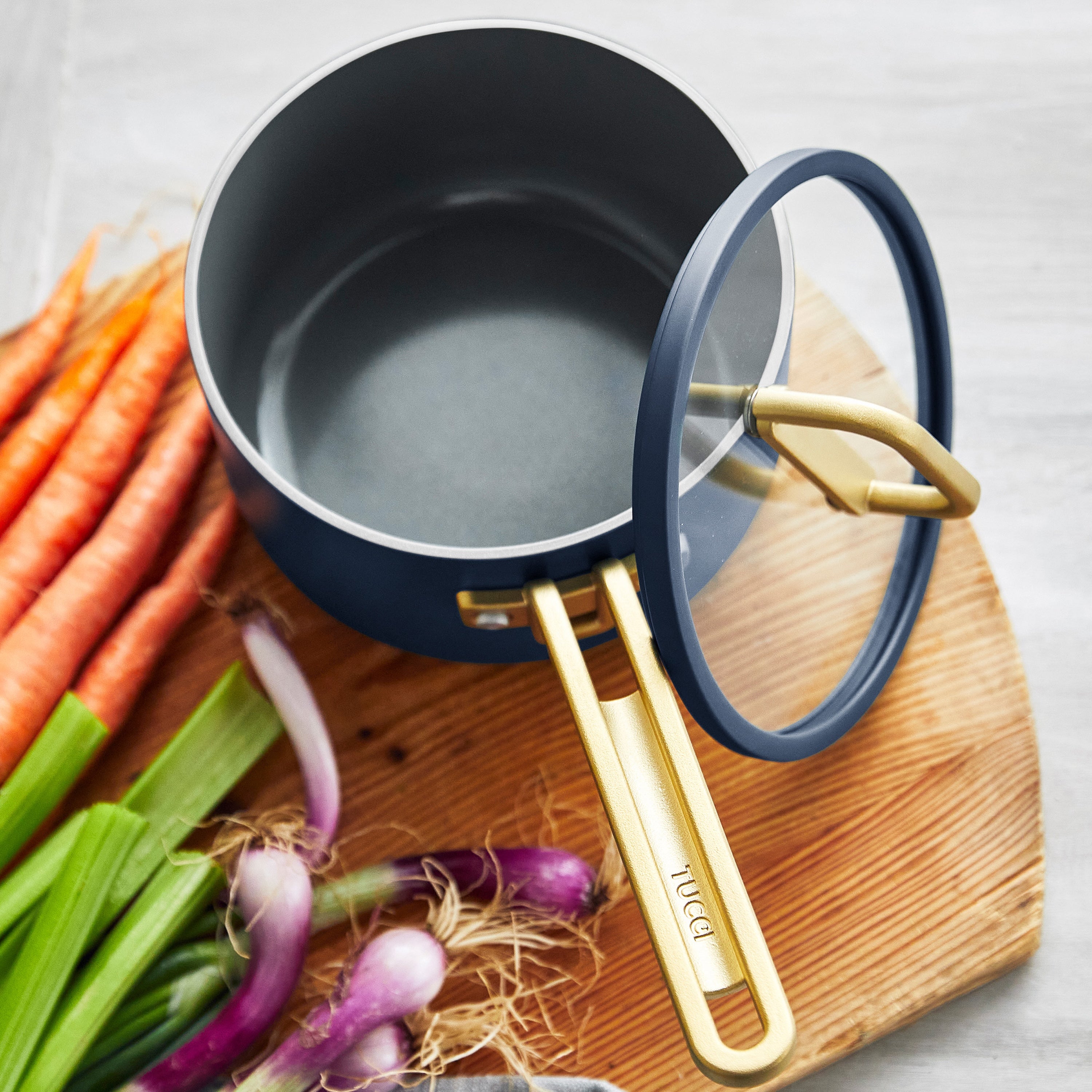 GreenPan Stanley Tucci™ Ceramic Nonstick 4-Piece Saucepan Set – Marino Blue