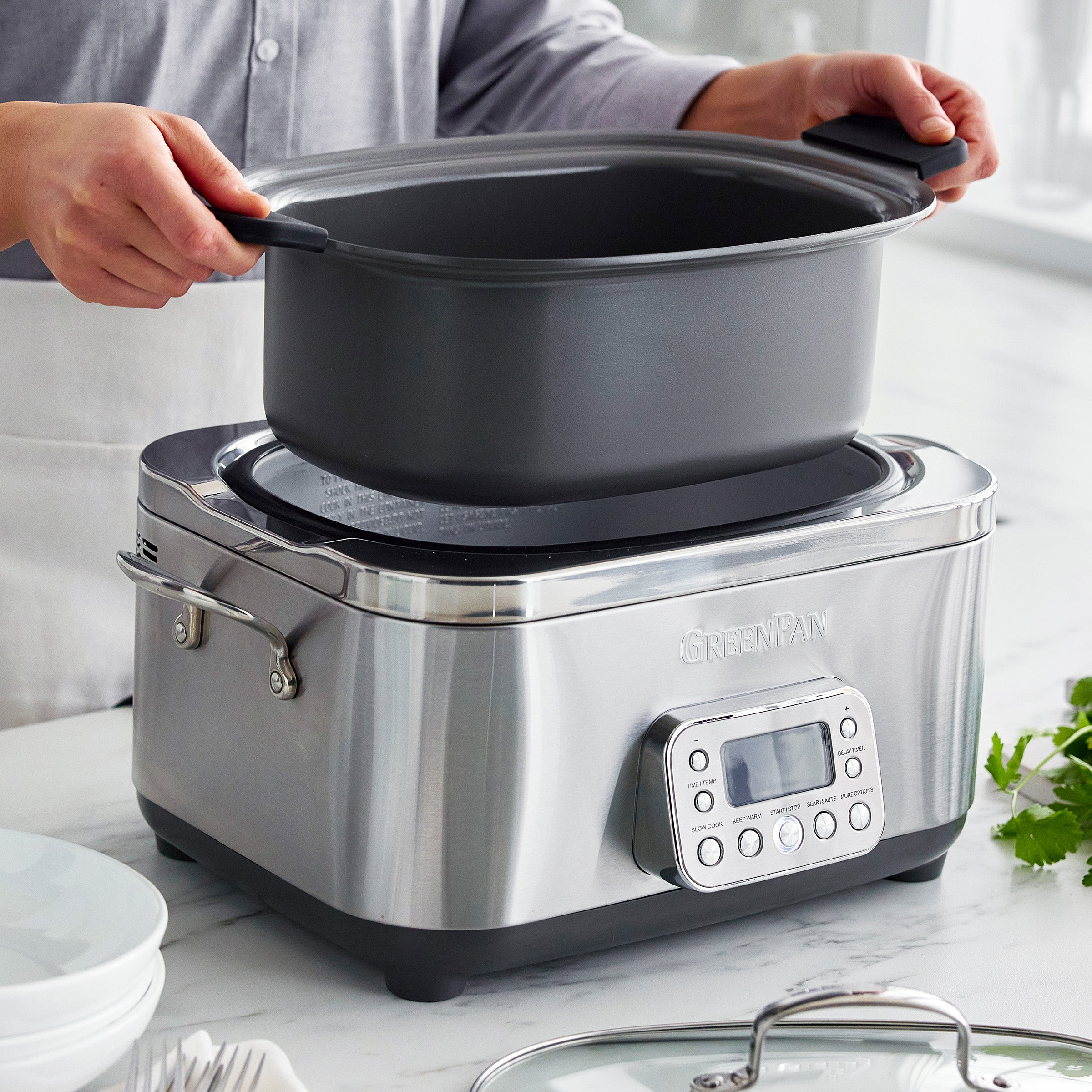 GreenPan Elite 14-in-1 6-Quart Slow Cooker | Premiere Stainless Steel
