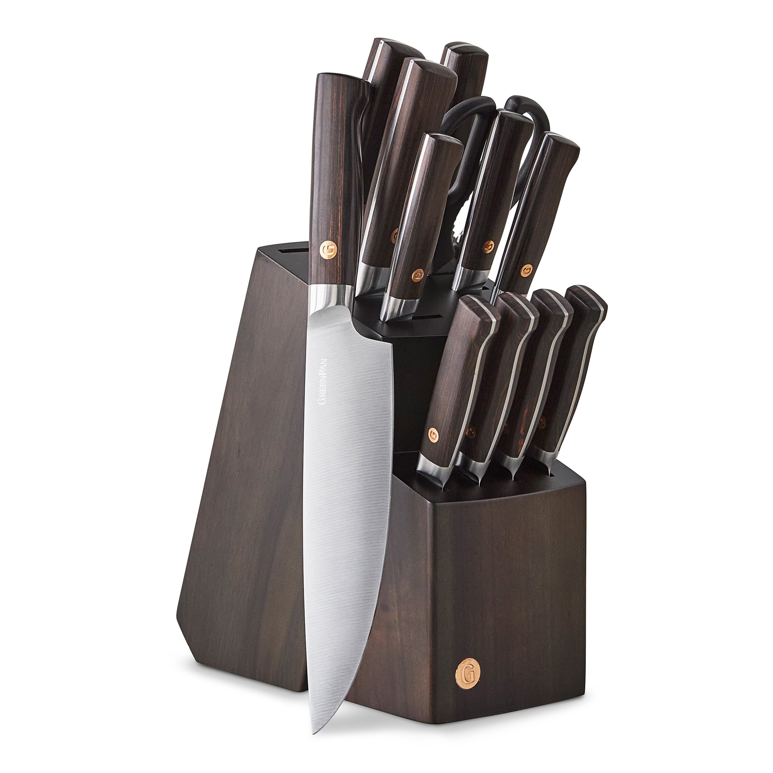 GreenPan Elite Cutlery 13-Piece Knife Block Set with Dark-Wood Handles