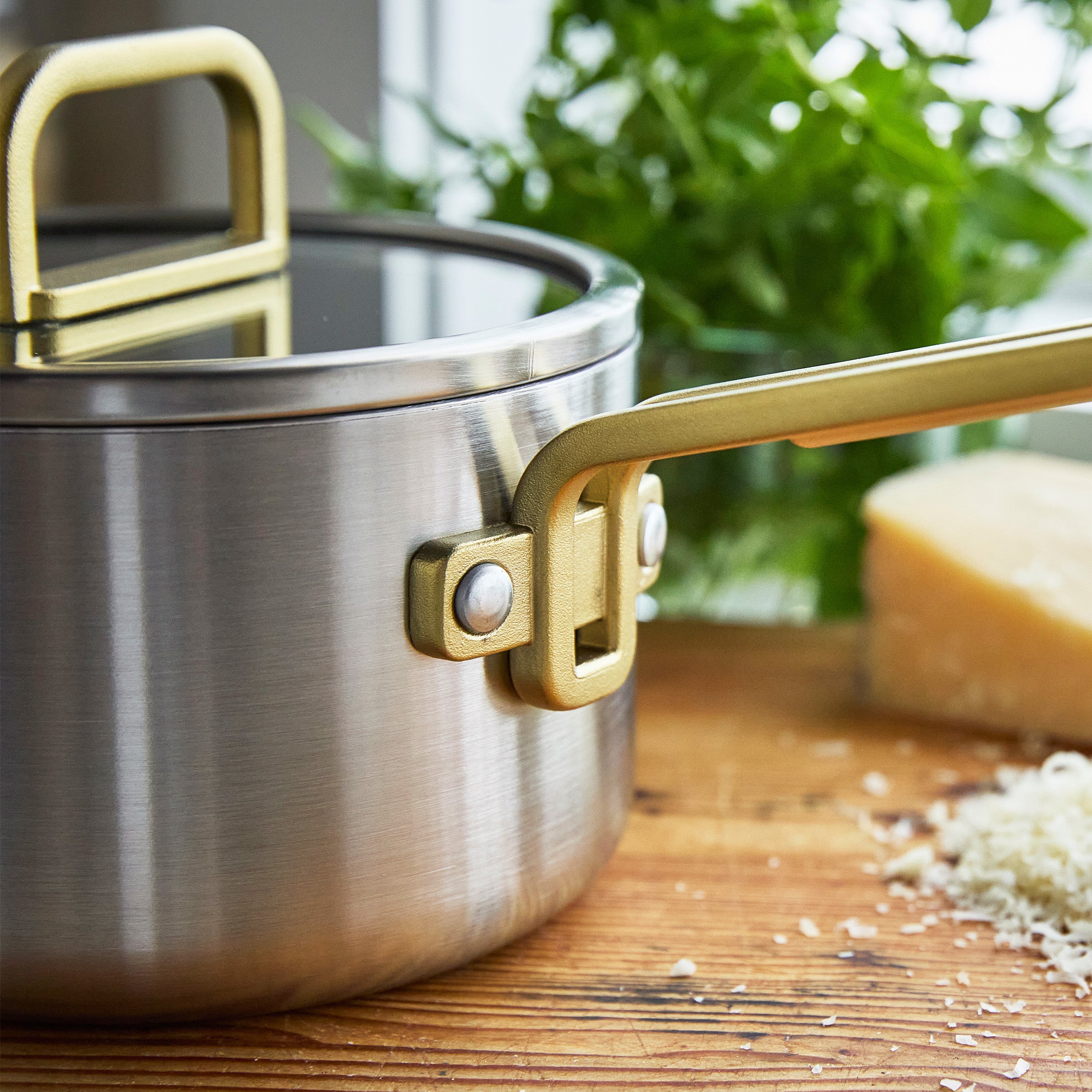 Stanley Tucci™ Stainless Steel Ceramic Nonstick 2-Quart Saucepan with Lid - Champagne Handles
