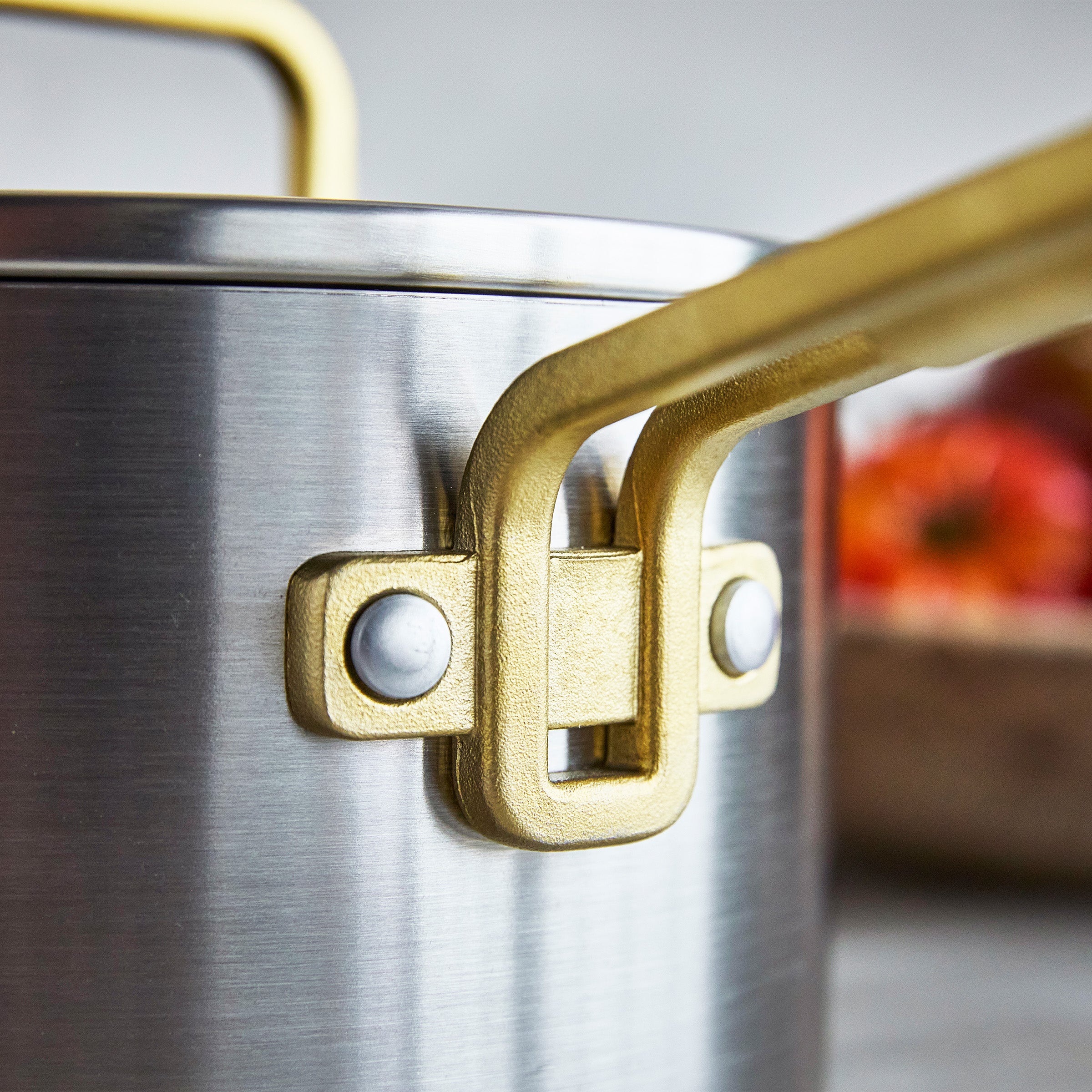 Stanley Tucci™ Stainless Steel Ceramic Nonstick 4-Quart Saucepan with Lid - Champagne Handles