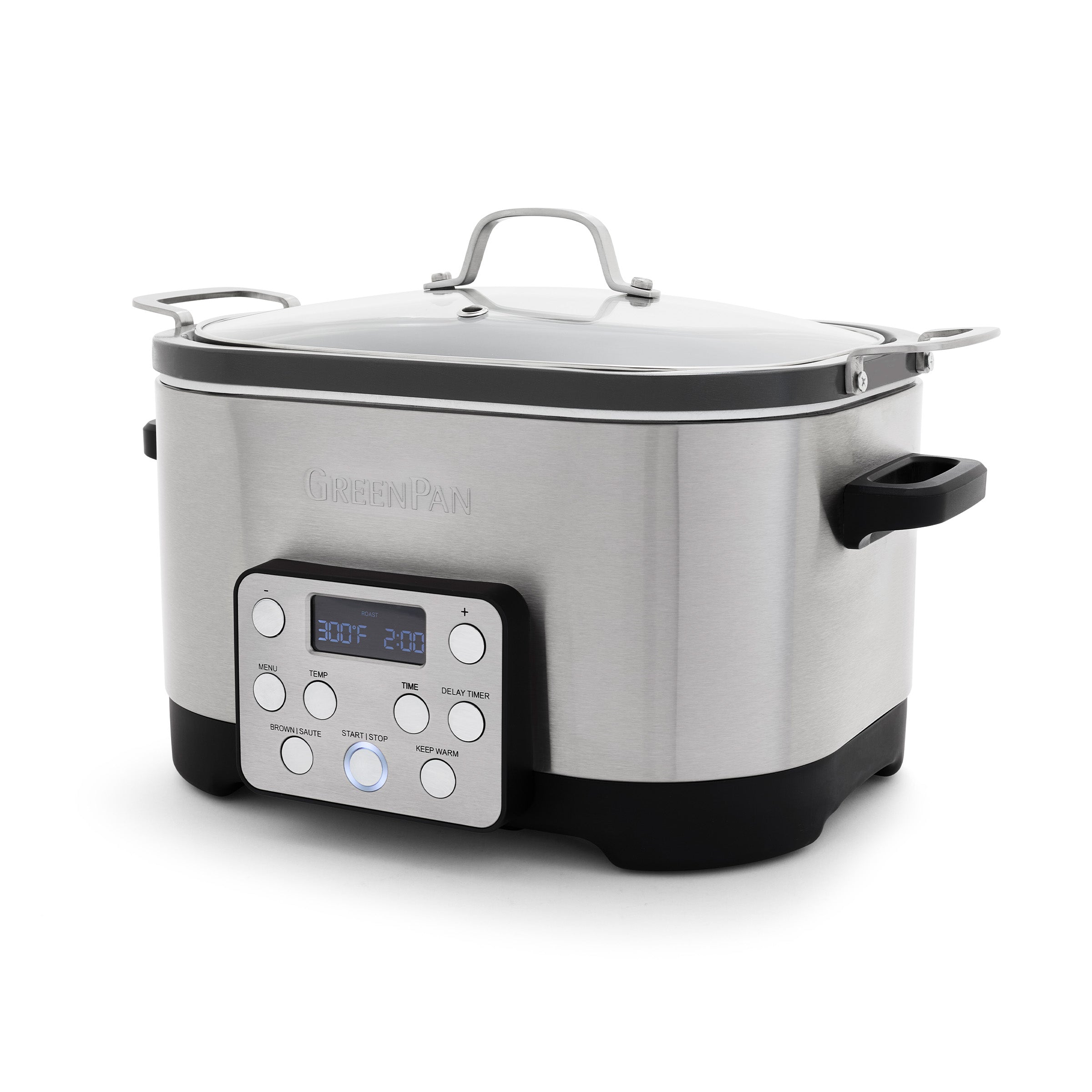 GreenPan 7-in-1 6-Quart Slow Cooker with In-Pot Browning | Stainless Steel