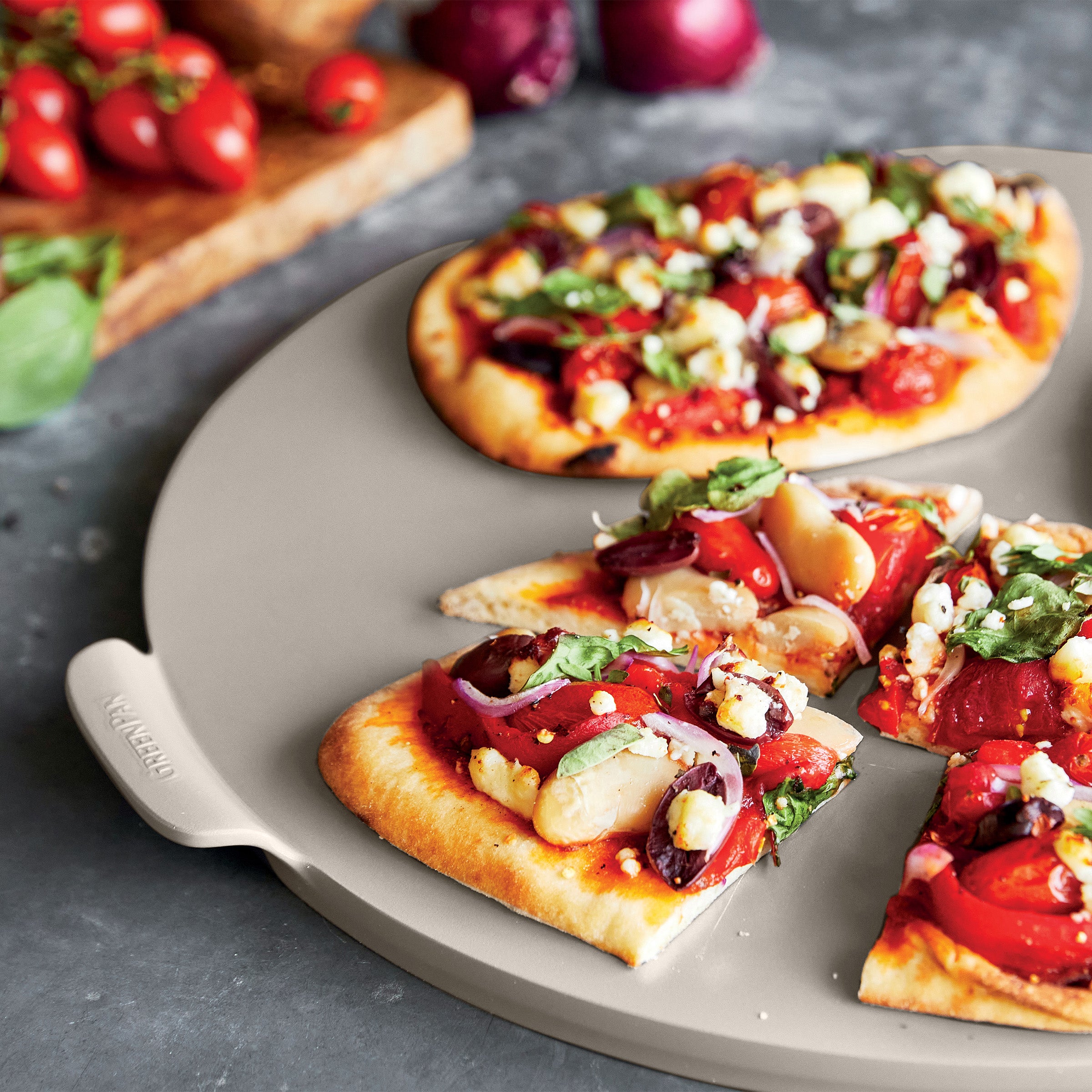 GreenPan Premiere Ovenware 16.5-Inch Round Pizza Baker | Taupe