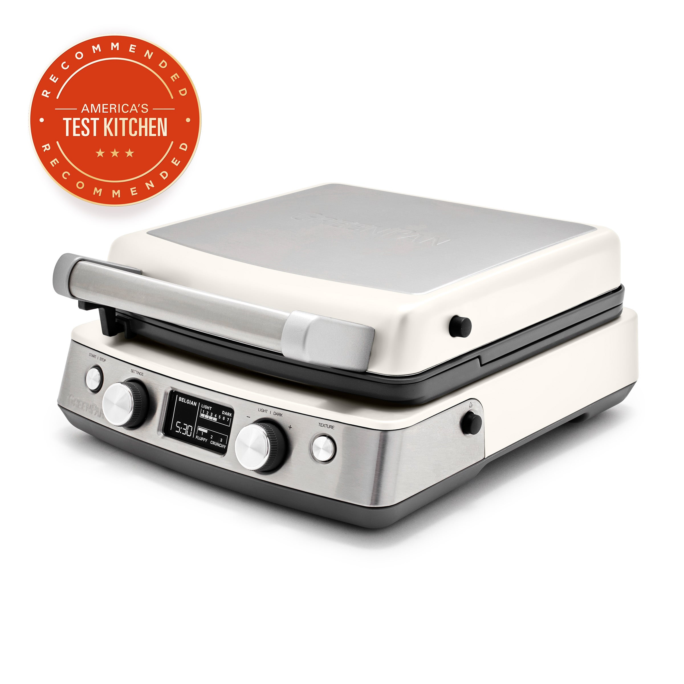 GreenPan Elite Ceramic Nonstick 4-Square Waffle Maker | Cloud Cream