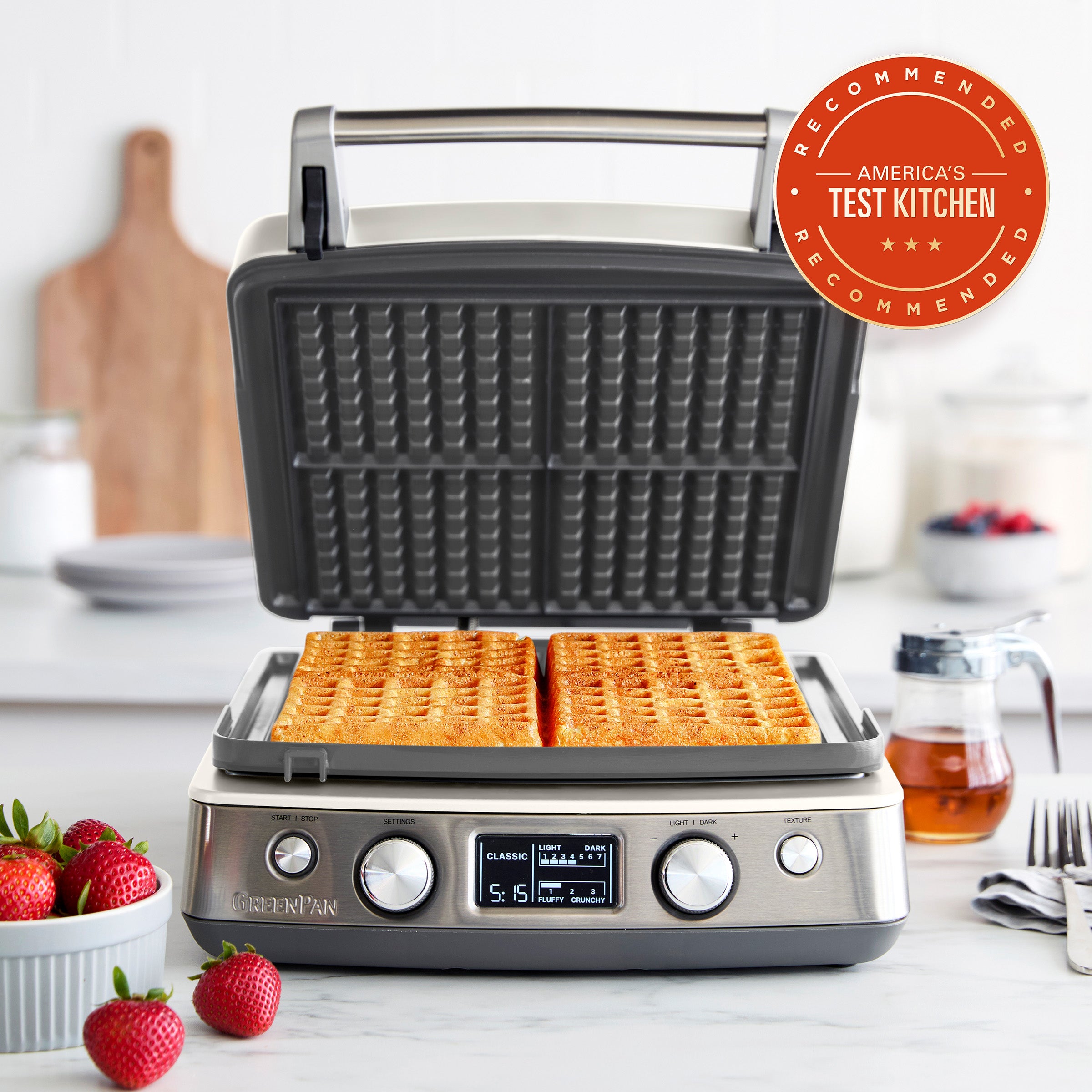 GreenPan Elite Ceramic Nonstick 4-Square Waffle Maker | Cloud Cream
