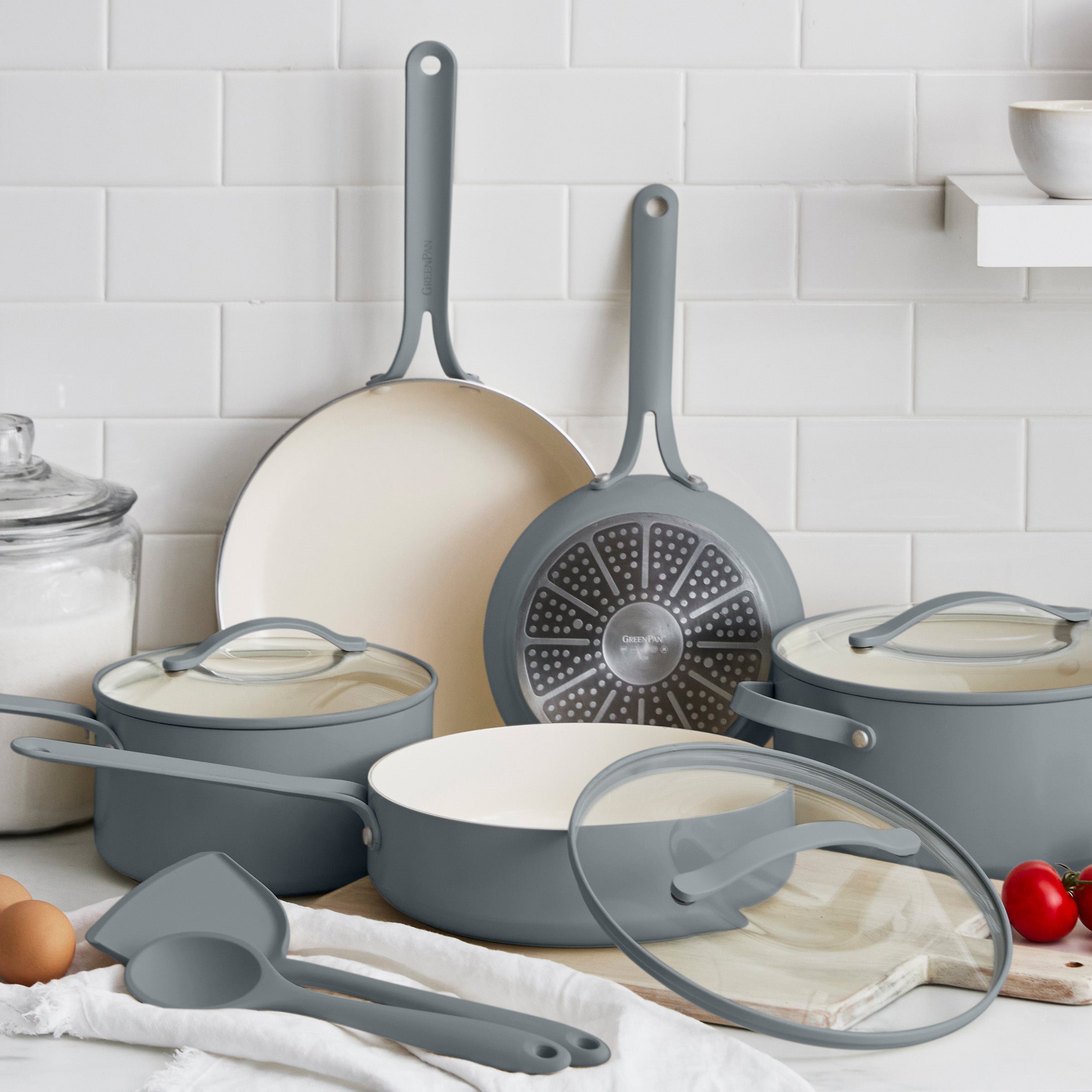 GreenPan Nova Gallery Ceramic Nonstick 10-Piece Cookware Set, Gray