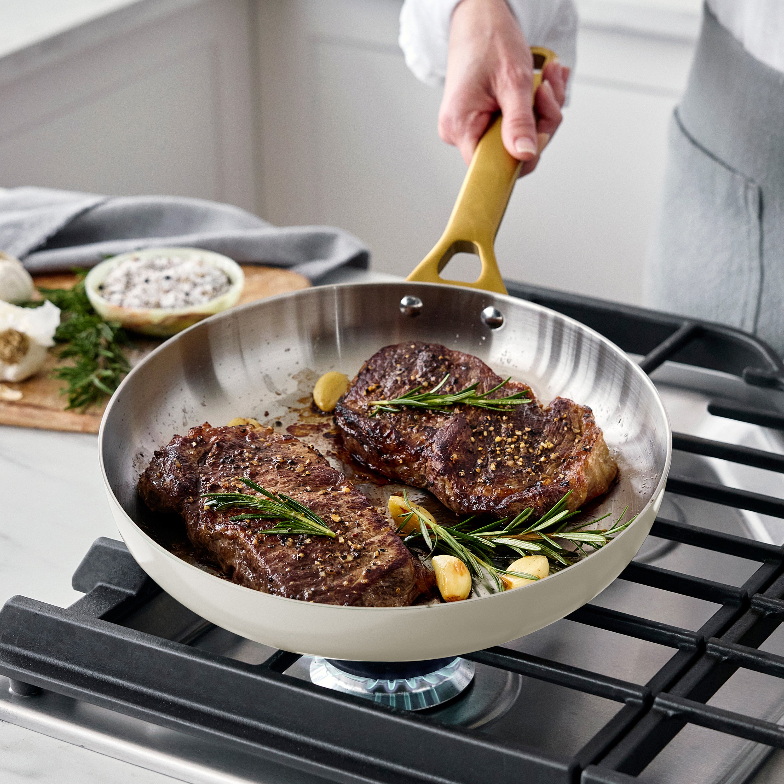 GreenPan Reserve Pro Uncoated Stainless Steel 8" Frypan, Cream
