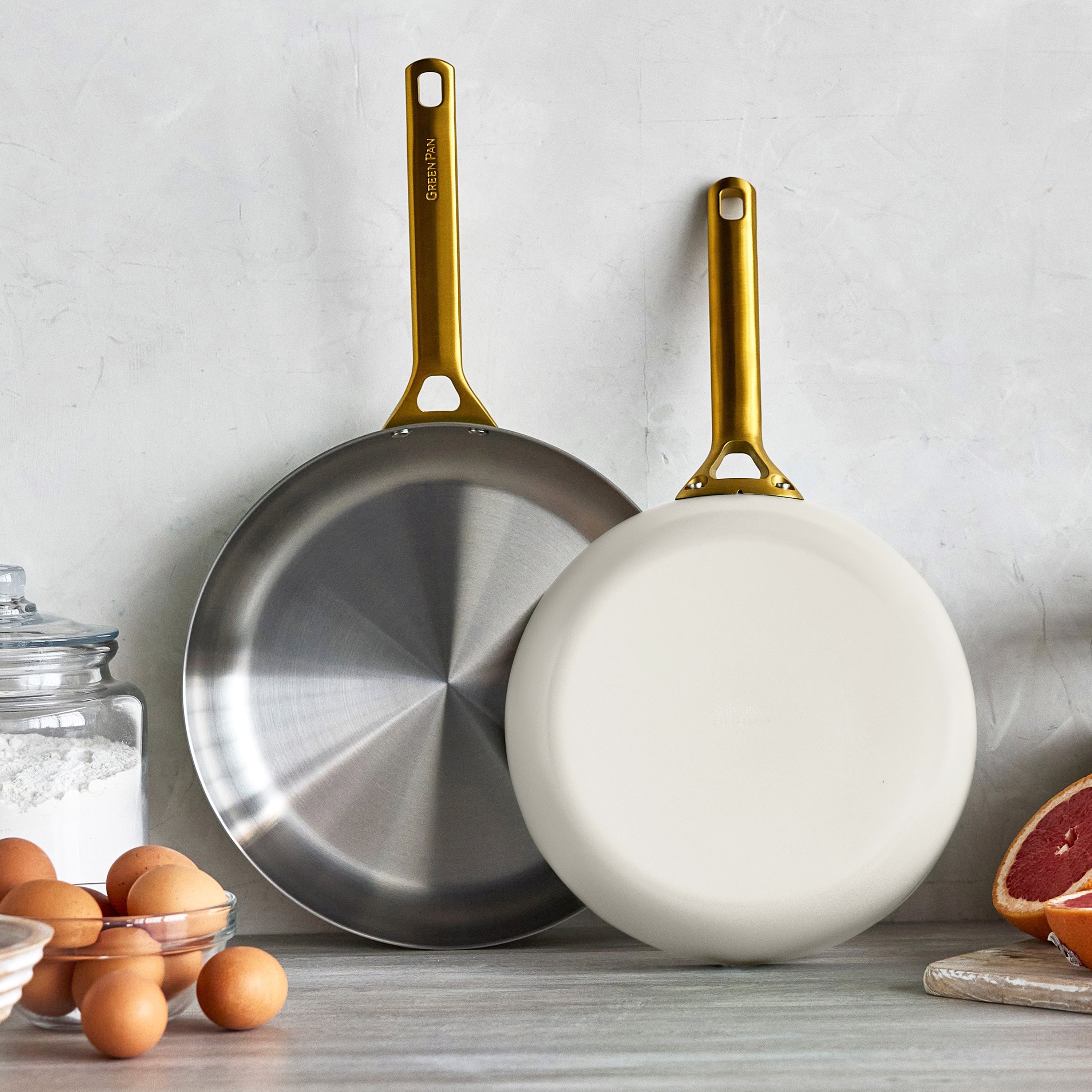 GreenPan Reserve Pro 10" and 12" Stainless Steel Frypan Set – Cream