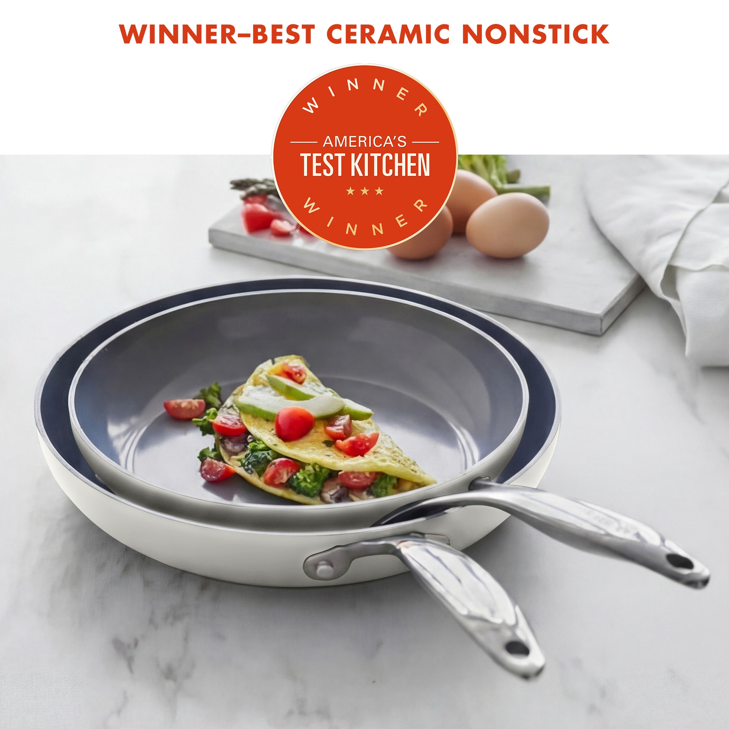 GreenPan Valencia Pro Ceramic Nonstick 9.5" and 11" Frypan Set, Cream