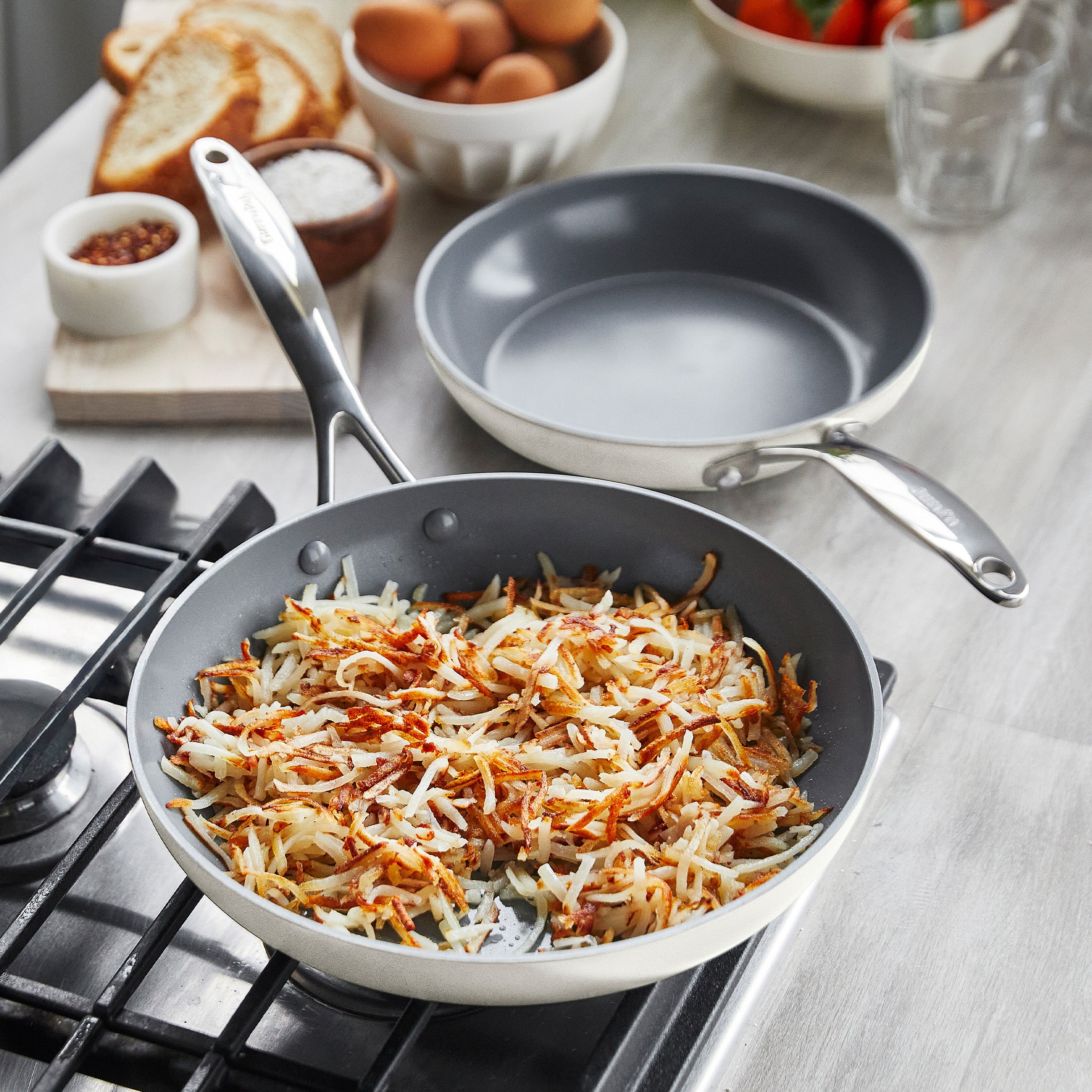 GreenPan Valencia Pro Ceramic Nonstick 9.5" and 11" Frypan Set, Cream