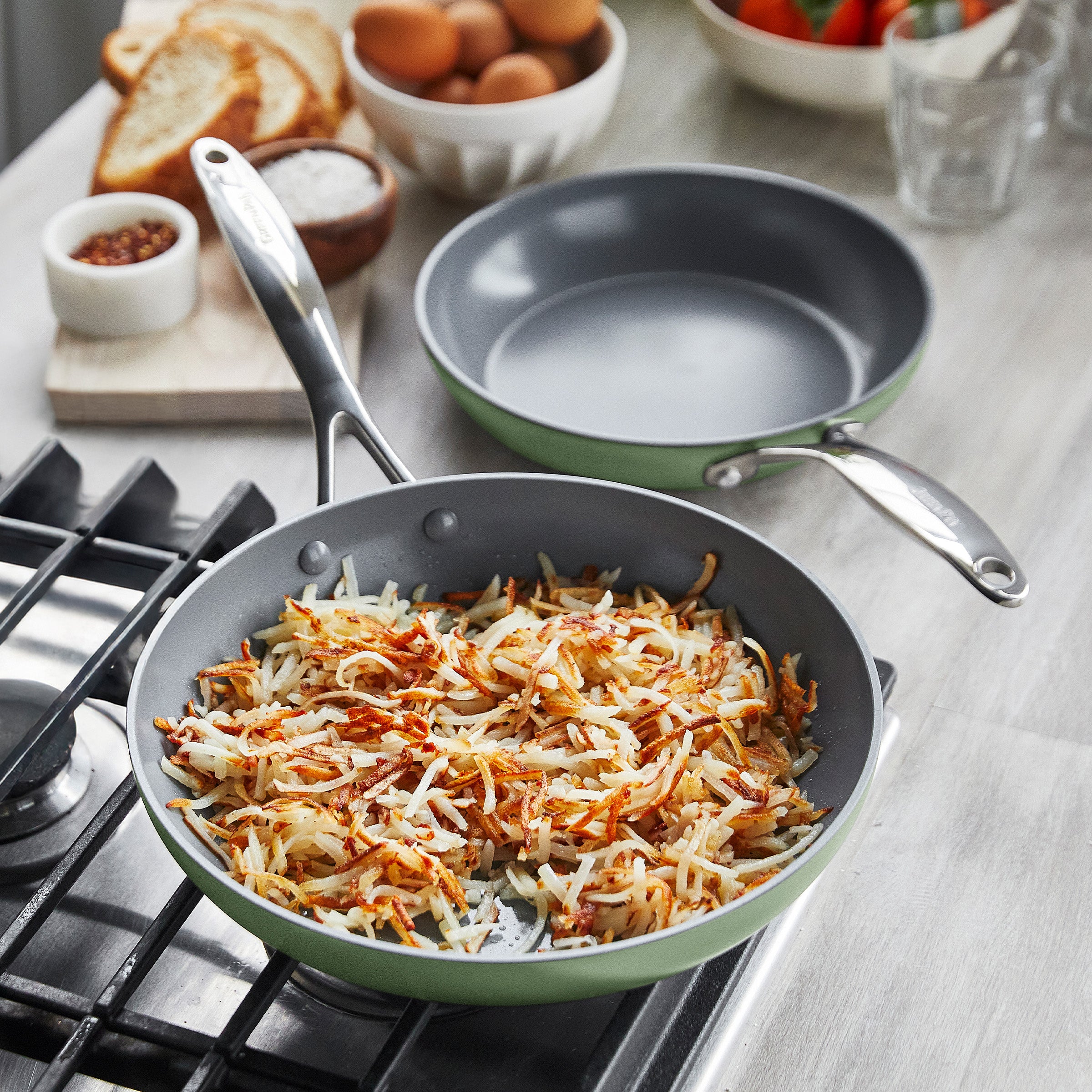 GreenPan Valencia Pro Ceramic Nonstick 9.5" and 11" Frypan Set, Sage