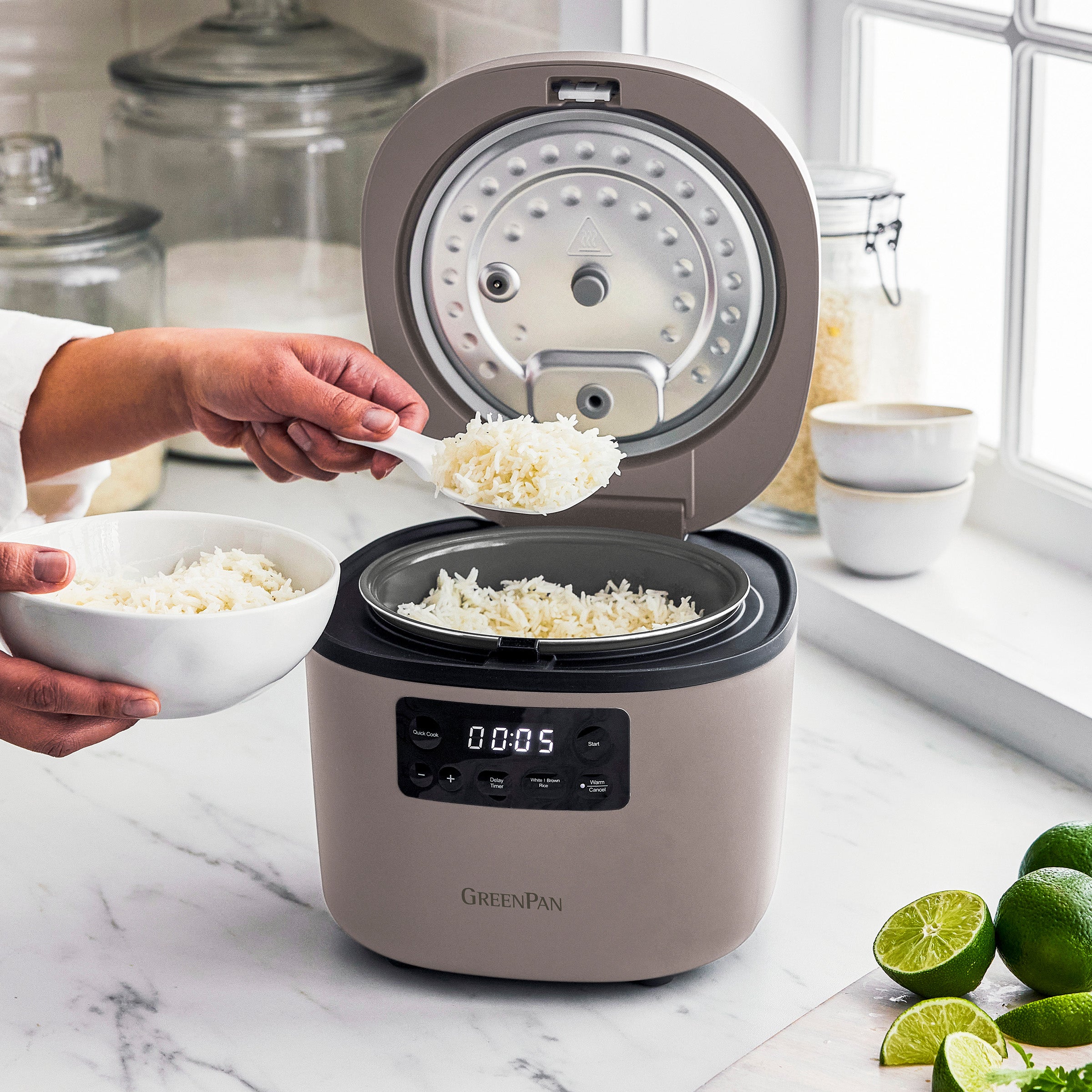 GreenPan Advanced 8-Cup Rice Cooker, Clay