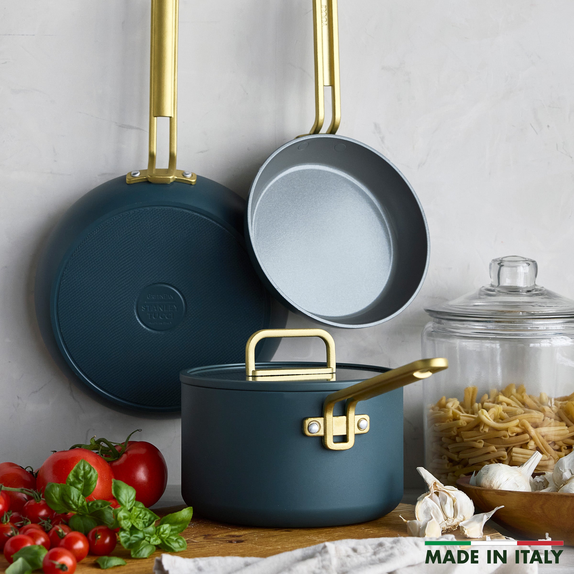GreenPan Stanley Tucci™ Ceramic Nonstick 4-Piece Chef Set, 10" Frypan, 2.5-Qt Saucepan, 4-Qt Sauté Pan, Venetian Teal