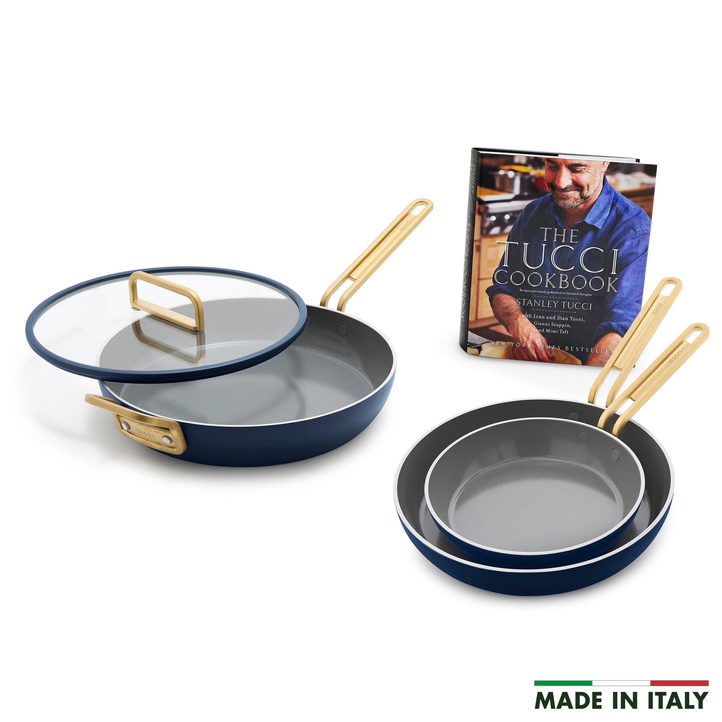 GreenPan Stanley Tucci™ Ceramic Nonstick 4-Piece Frypan Set, 8", 10", 12" Frying Pans, Marino Blue